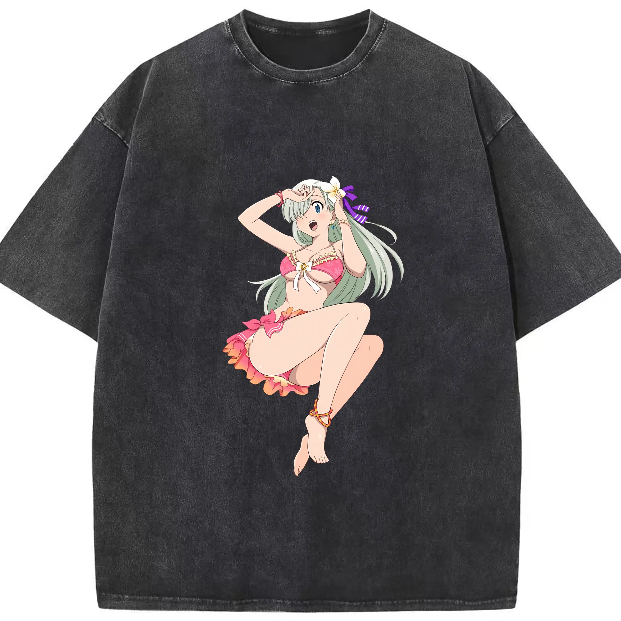 七つの大罪 グッズ エリザベス - 綿100％ ヴィンテージ風 半袖Tシャツ ・ フロントプリント ・ 柔らか肌触り ・ 通気性 快適 ・ スポーツ カジュアル 外出用