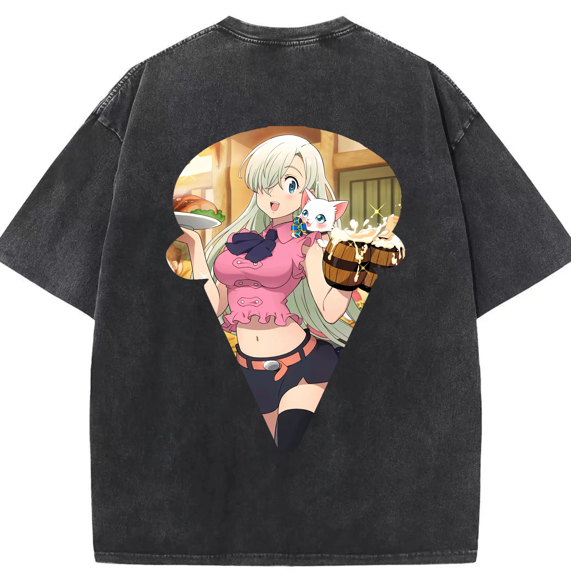 七つの大罪 グッズ エリザベス - 綿100％ ヴィンテージ風 半袖Tシャツ ・ 背面プリント ・ 柔らか肌触り ・ 通気性 快適 ・ スポーツ カジュアル 外出用