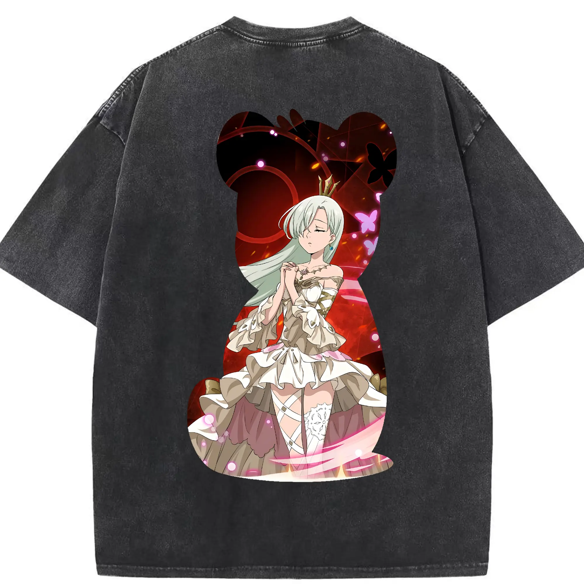 七つの大罪 グッズ エリザベス - 綿100％ ヴィンテージ風 半袖Tシャツ ・ 背面プリント ・ 柔らか肌触り ・ 通気性 快適 ・ スポーツ カジュアル 外出用