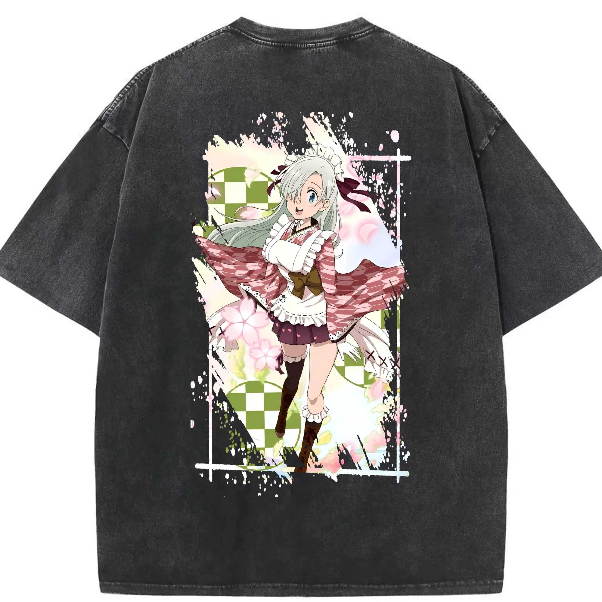 七つの大罪 グッズ エリザベス - 綿100％ ヴィンテージ風 半袖Tシャツ ・ 背面プリント ・ 柔らか肌触り ・ 通気性 快適 ・ スポーツ カジュアル 外出用