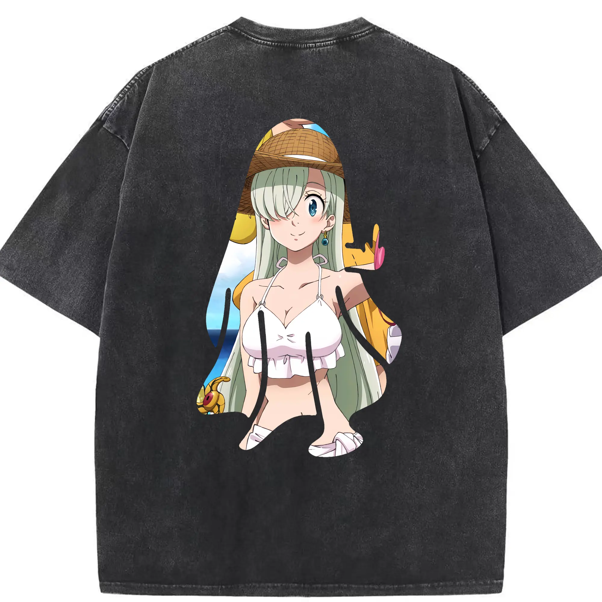 七つの大罪 グッズ エリザベス - 綿100％ ヴィンテージ風 半袖Tシャツ ・ 背面プリント ・ 柔らか肌触り ・ 通気性 快適 ・ スポーツ カジュアル 外出用