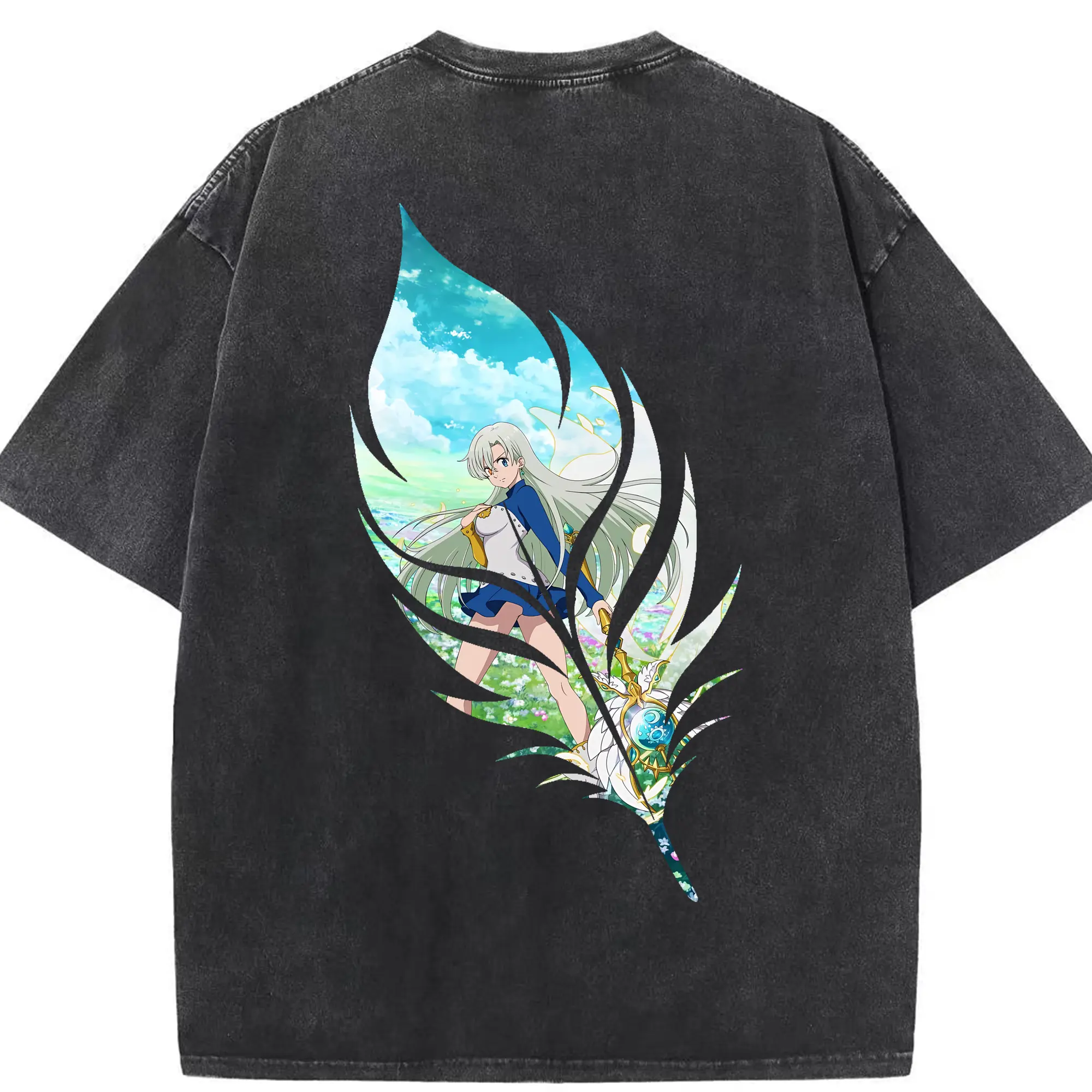 七つの大罪 グッズ エリザベス - 綿100％ ヴィンテージ風 半袖Tシャツ ・ 背面プリント ・ 柔らか肌触り ・ 通気性 快適 ・ スポーツ カジュアル 外出用