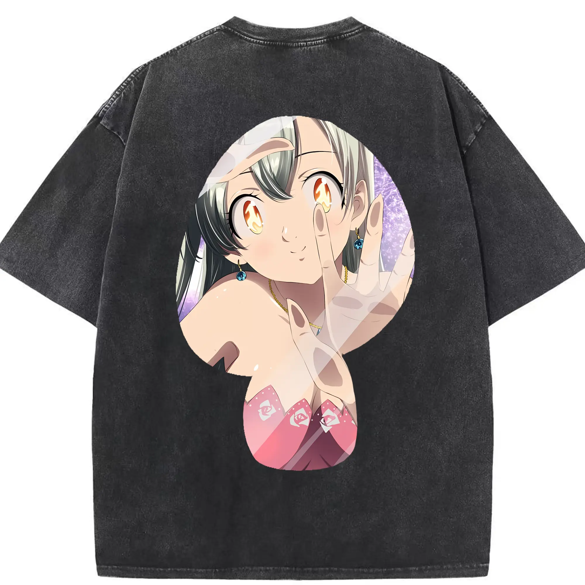 七つの大罪 グッズ エリザベス - 綿100％ ヴィンテージ風 半袖Tシャツ ・ 背面プリント ・ 柔らか肌触り ・ 通気性 快適 ・ スポーツ カジュアル 外出用