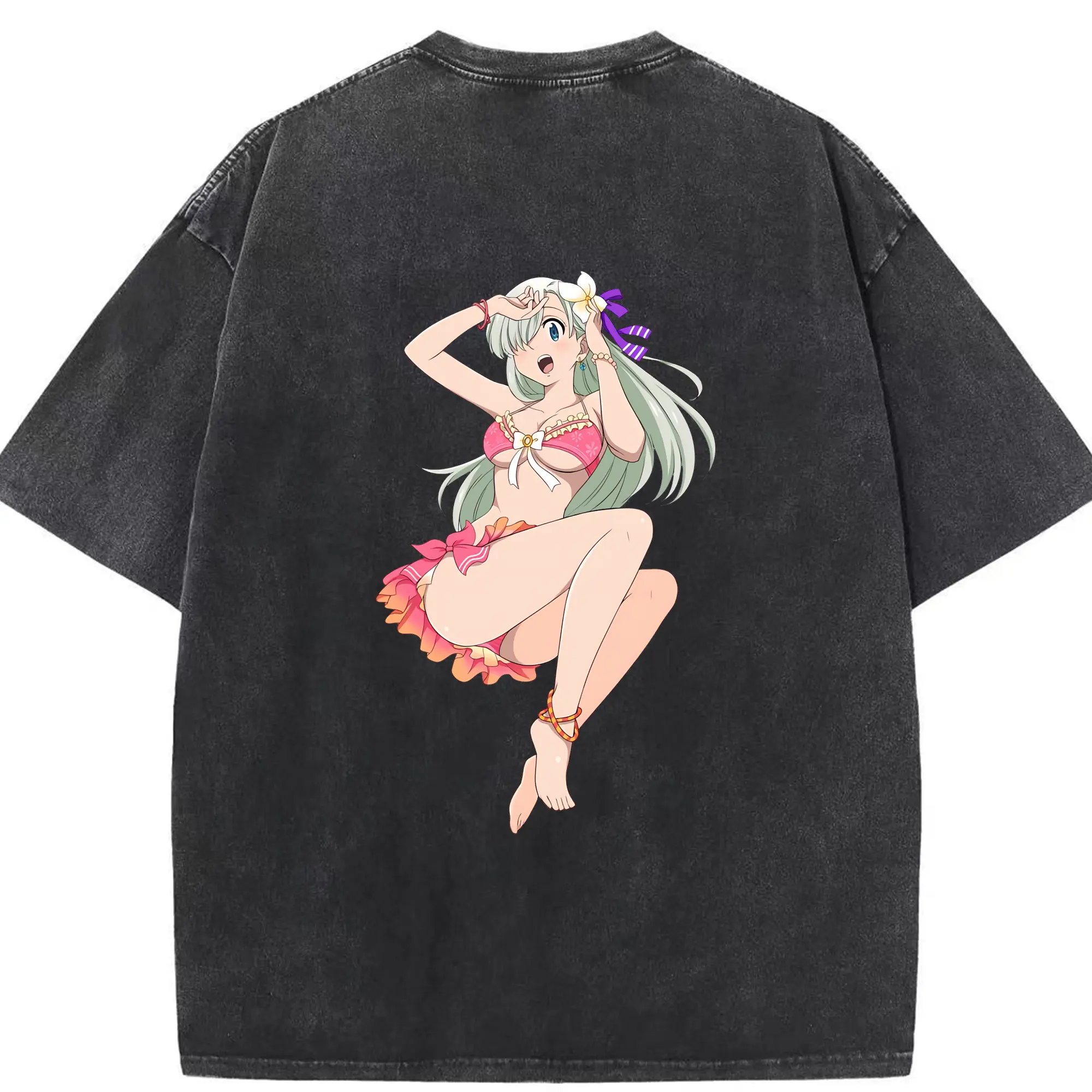 七つの大罪 グッズ エリザベス - 綿100％ ヴィンテージ風 半袖Tシャツ ・ 背面プリント ・ 柔らか肌触り ・ 通気性 快適 ・ スポーツ カジュアル 外出用