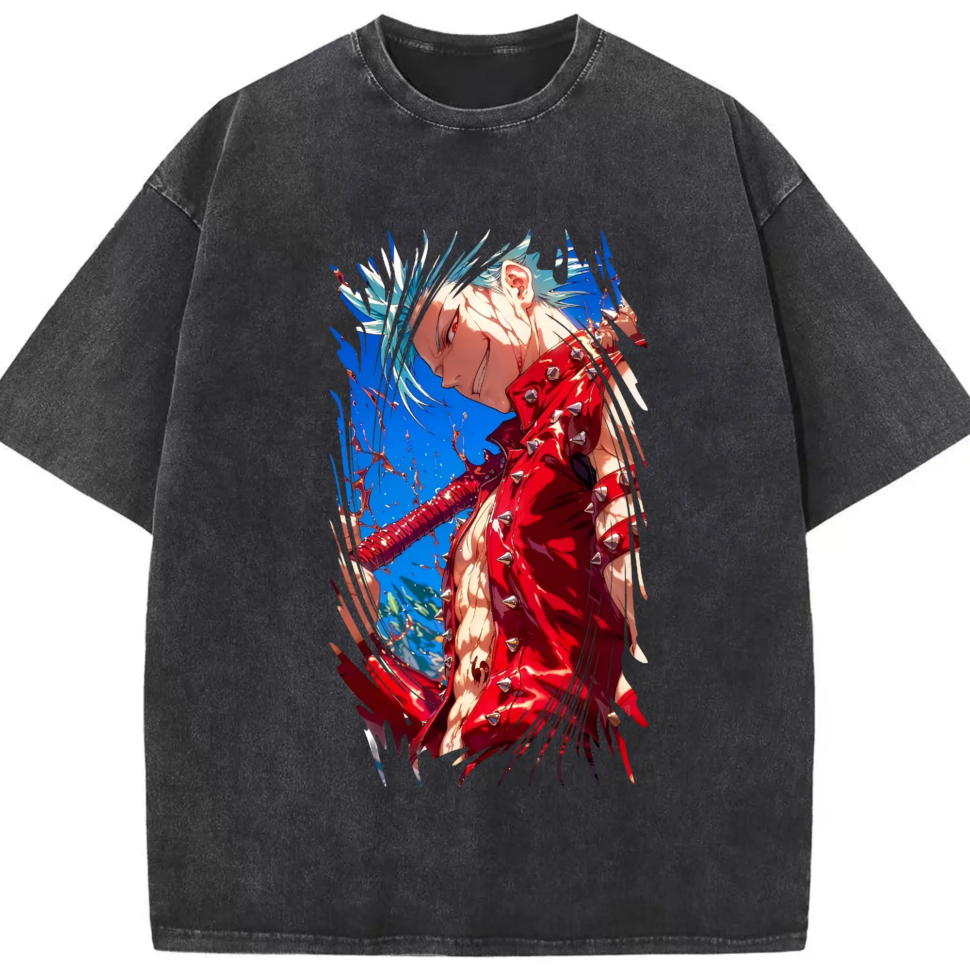 七つの大罪 グッズ バン - 綿100％ ヴィンテージ風 半袖Tシャツ ・ フロントプリント ・ 柔らか肌触り ・ 通気性 快適 ・ スポーツ カジュアル 外出用