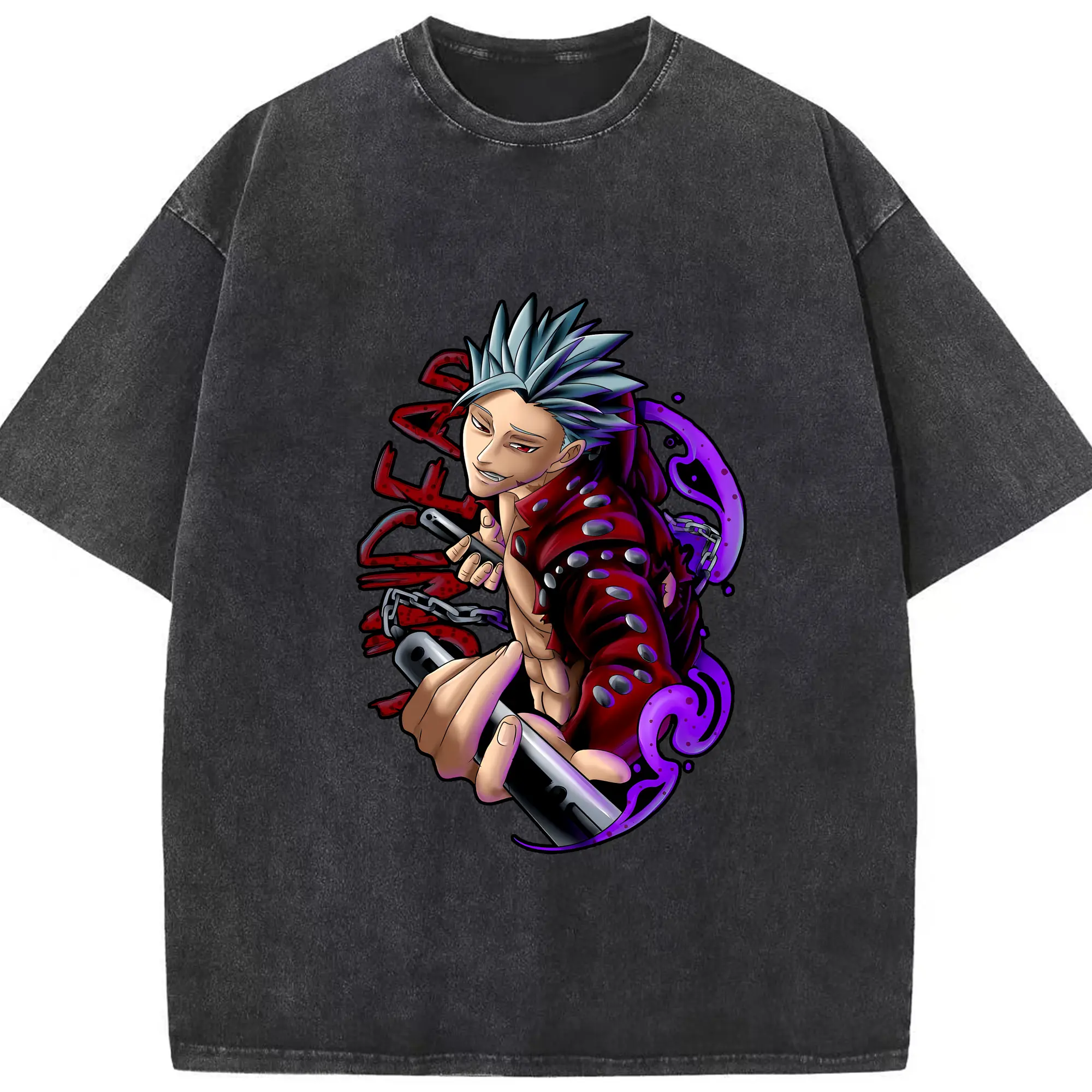 七つの大罪 グッズ バン - 綿100％ ヴィンテージ風 半袖Tシャツ ・ フロントプリント ・ 柔らか肌触り ・ 通気性 快適 ・ スポーツ カジュアル 外出用