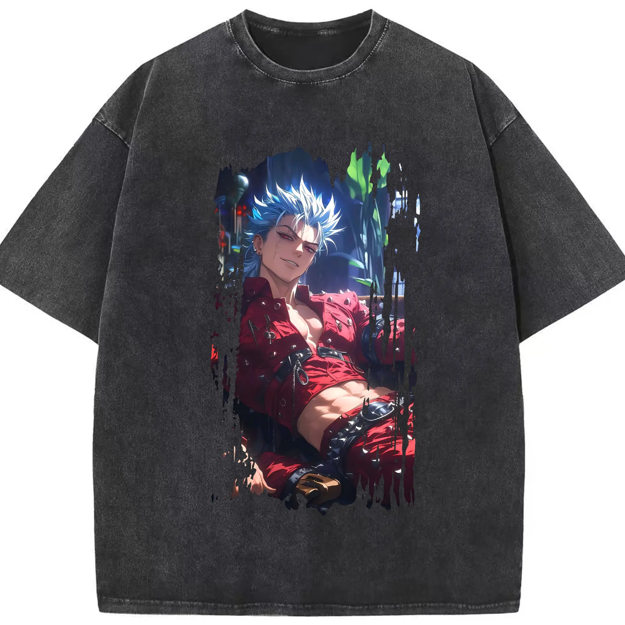 七つの大罪 グッズ バン - 綿100％ ヴィンテージ風 半袖Tシャツ ・ フロントプリント ・ 柔らか肌触り ・ 通気性 快適 ・ スポーツ カジュアル 外出用