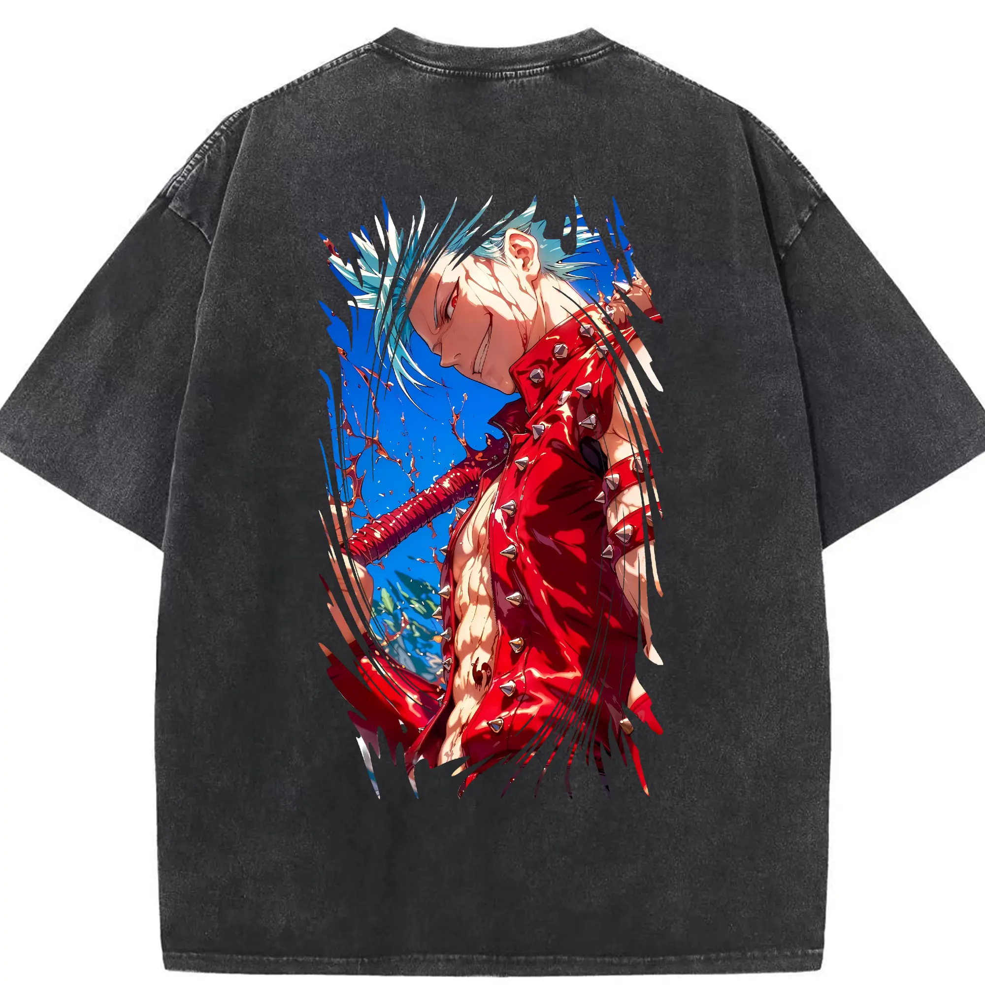 七つの大罪 グッズ バン - 綿100％ ヴィンテージ風 半袖Tシャツ ・ 背面プリント ・ 柔らか肌触り ・ 通気性 快適 ・ スポーツ カジュアル 外出用