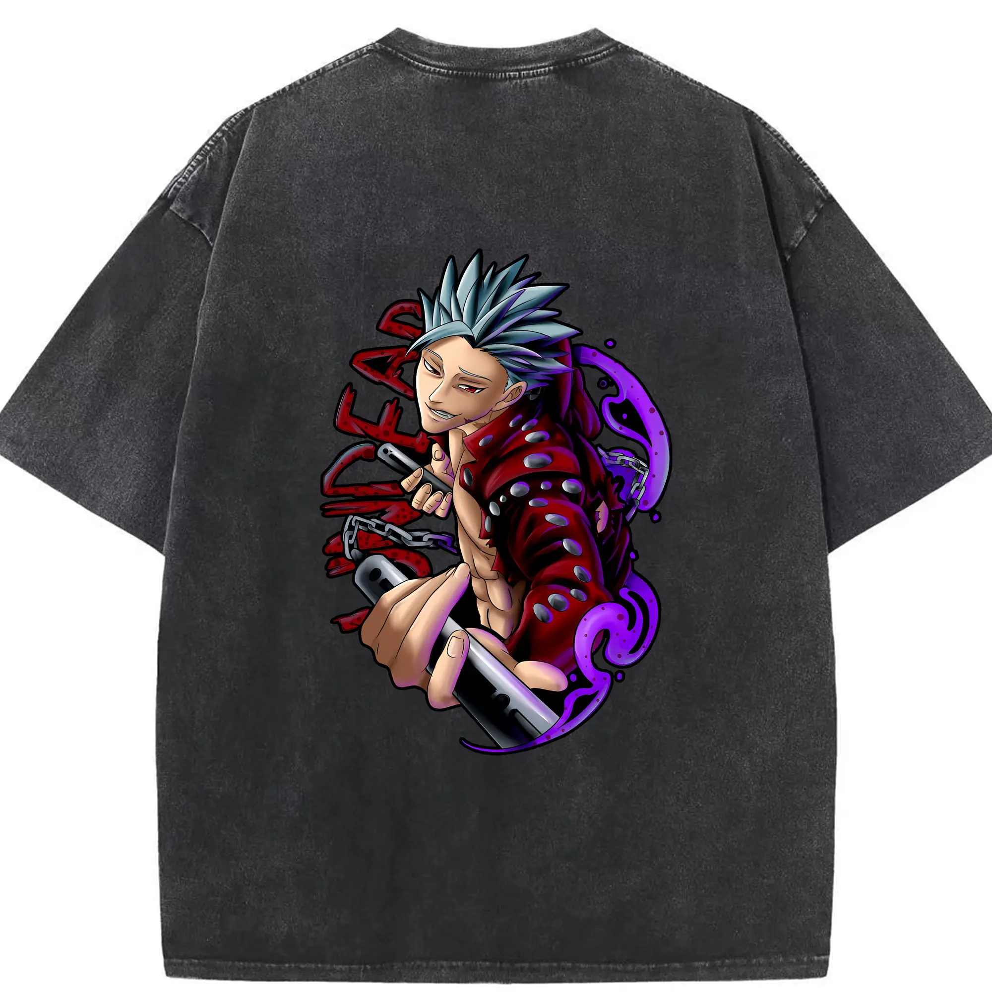 七つの大罪 グッズ バン - 綿100％ ヴィンテージ風 半袖Tシャツ ・ 背面プリント ・ 柔らか肌触り ・ 通気性 快適 ・ スポーツ カジュアル 外出用