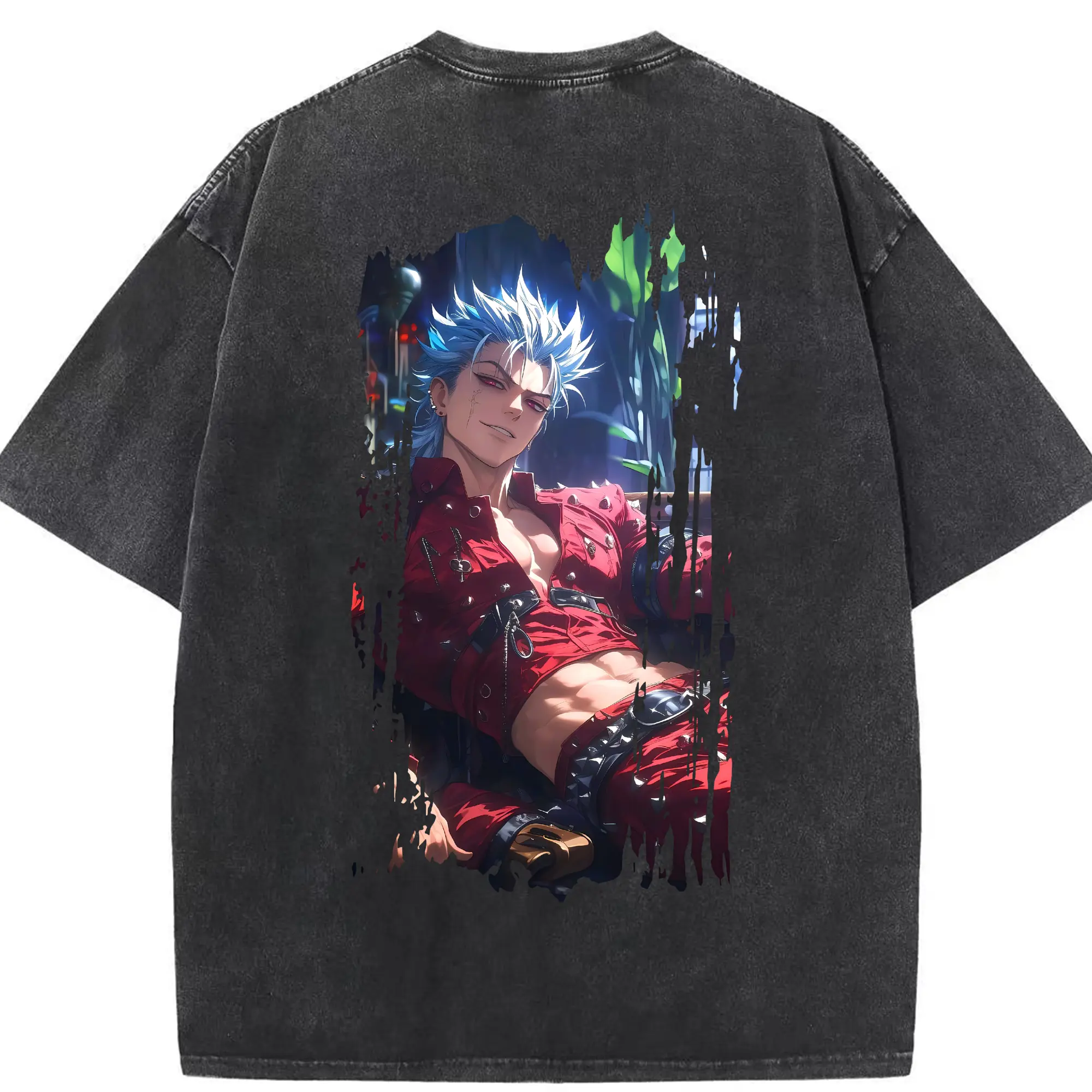 七つの大罪 グッズ バン - 綿100％ ヴィンテージ風 半袖Tシャツ ・ 背面プリント ・ 柔らか肌触り ・ 通気性 快適 ・ スポーツ カジュアル 外出用