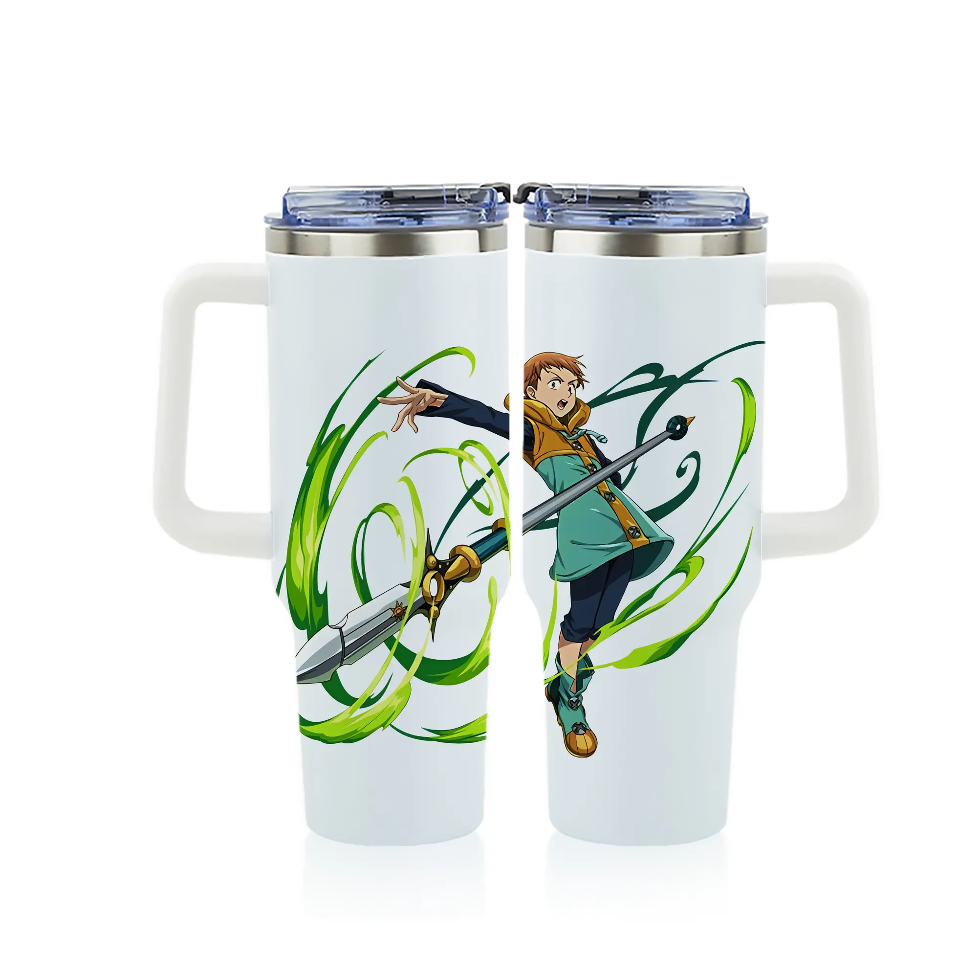 七つの大罪 グッズ キング - 1200mL フルプリント車用タンブラー ・ 304ステンレス 内側 ・ 201ステンレス 外側 ・ 保温 保冷 ・ 通勤 ドライブ アウトドア用