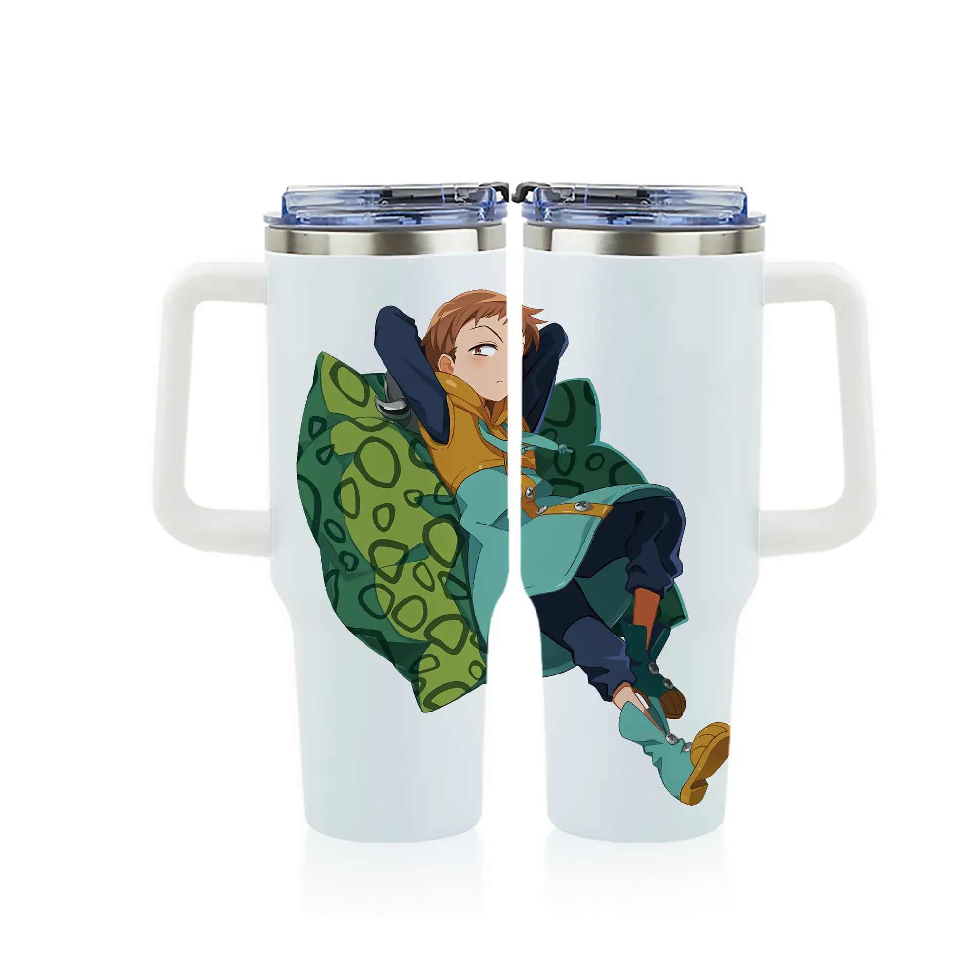 七つの大罪 グッズ キング - 1200mL フルプリント車用タンブラー ・ 304ステンレス 内側 ・ 201ステンレス 外側 ・ 保温 保冷 ・ 通勤 ドライブ アウトドア用