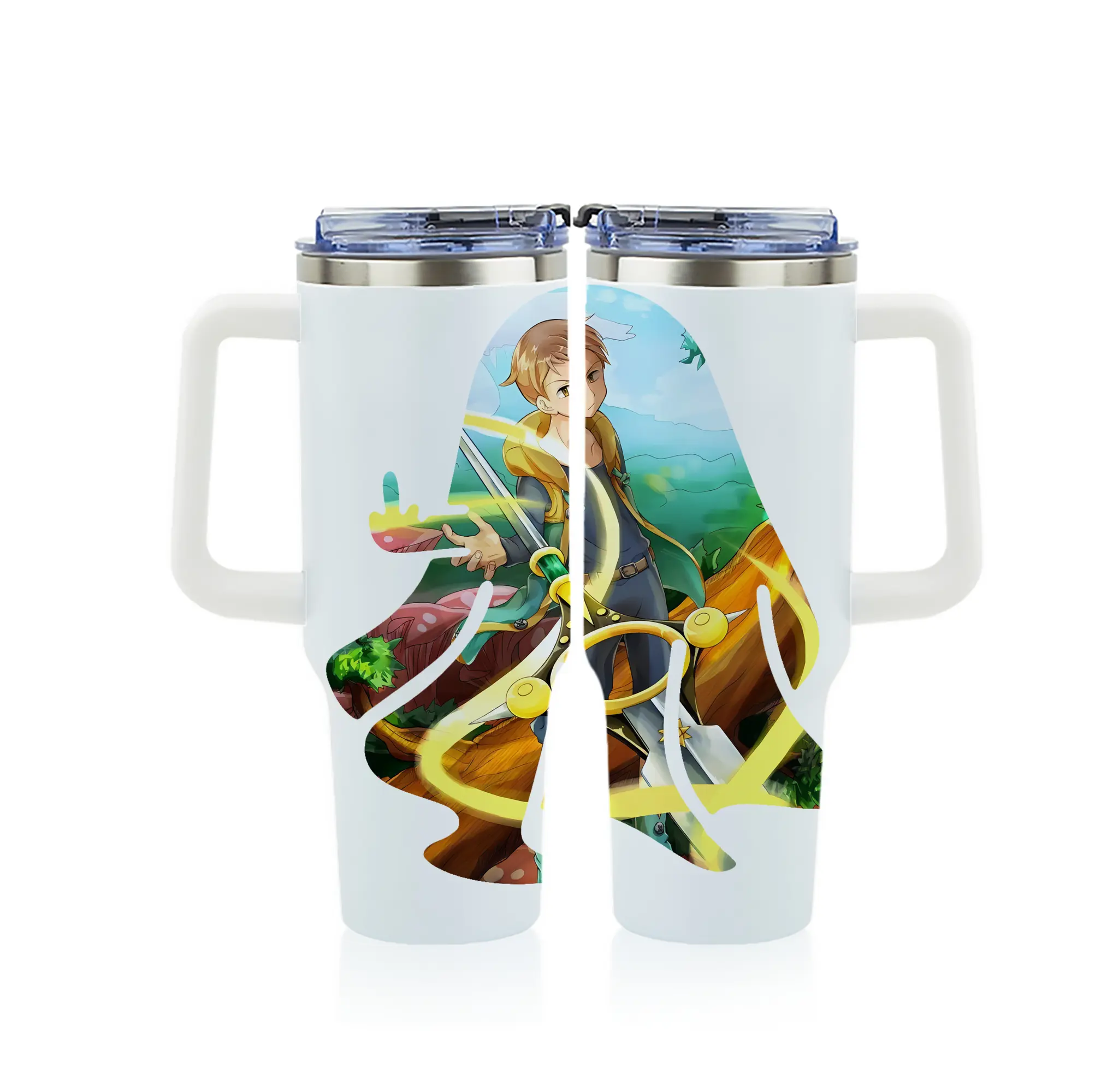 七つの大罪 グッズ キング - 1200mL フルプリント車用タンブラー ・ 304ステンレス 内側 ・ 201ステンレス 外側 ・ 保温 保冷 ・ 通勤 ドライブ アウトドア用