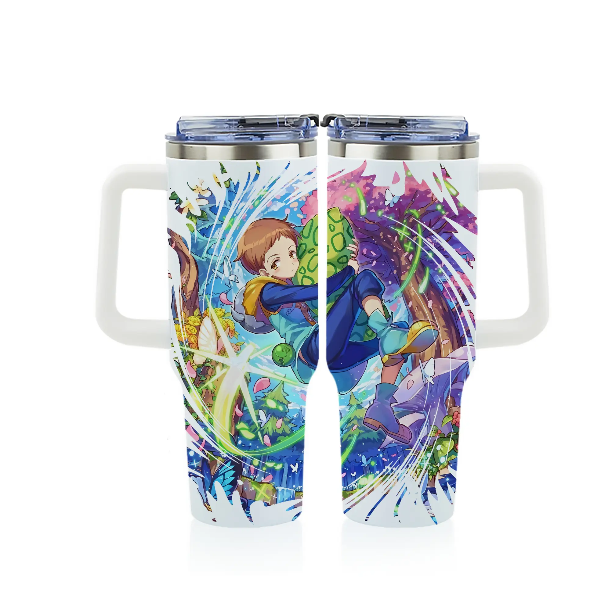 七つの大罪 グッズ キング - 1200mL フルプリント車用タンブラー ・ 304ステンレス 内側 ・ 201ステンレス 外側 ・ 保温 保冷 ・ 通勤 ドライブ アウトドア用