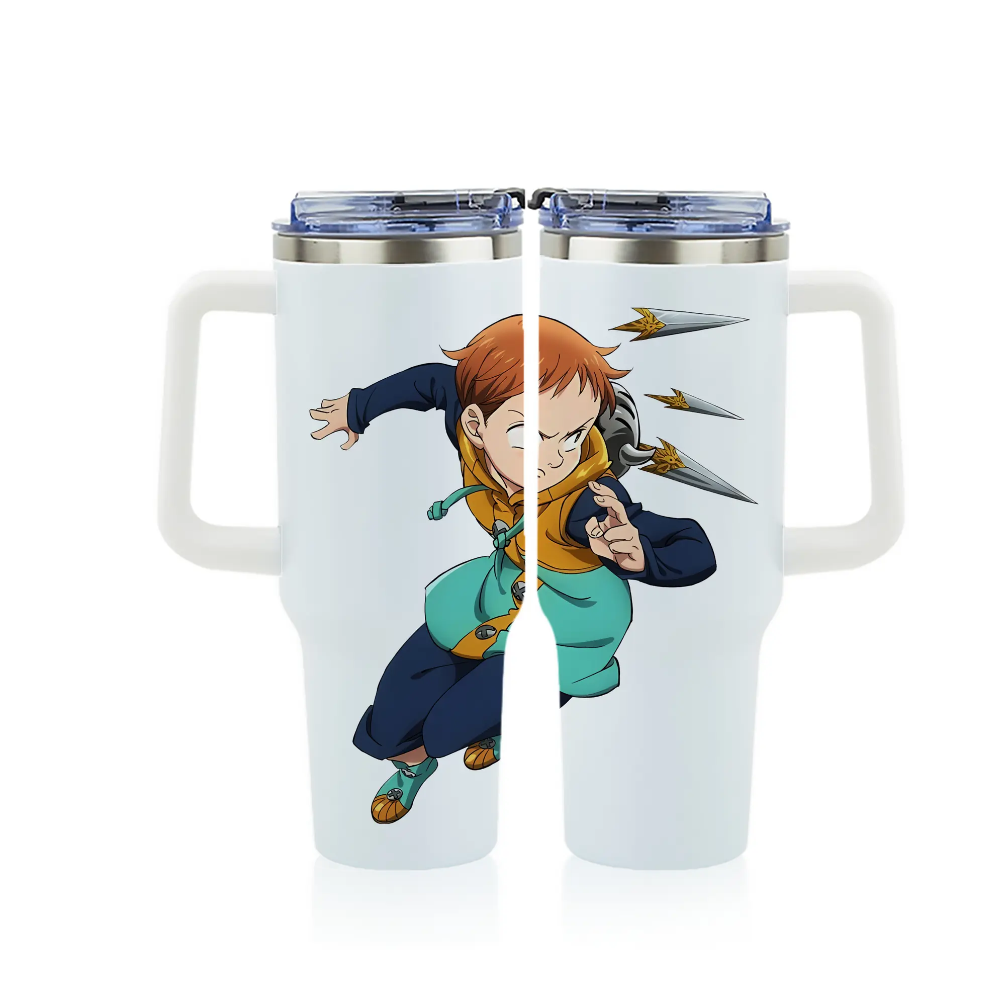 七つの大罪 グッズ キング - 1200mL フルプリント車用タンブラー ・ 304ステンレス 内側 ・ 201ステンレス 外側 ・ 保温 保冷 ・ 通勤 ドライブ アウトドア用