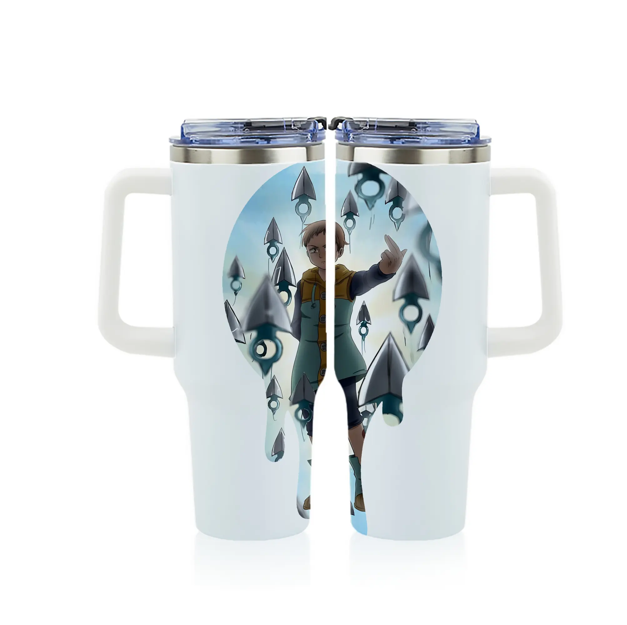 七つの大罪 グッズ キング - 1200mL フルプリント車用タンブラー ・ 304ステンレス 内側 ・ 201ステンレス 外側 ・ 保温 保冷 ・ 通勤 ドライブ アウトドア用