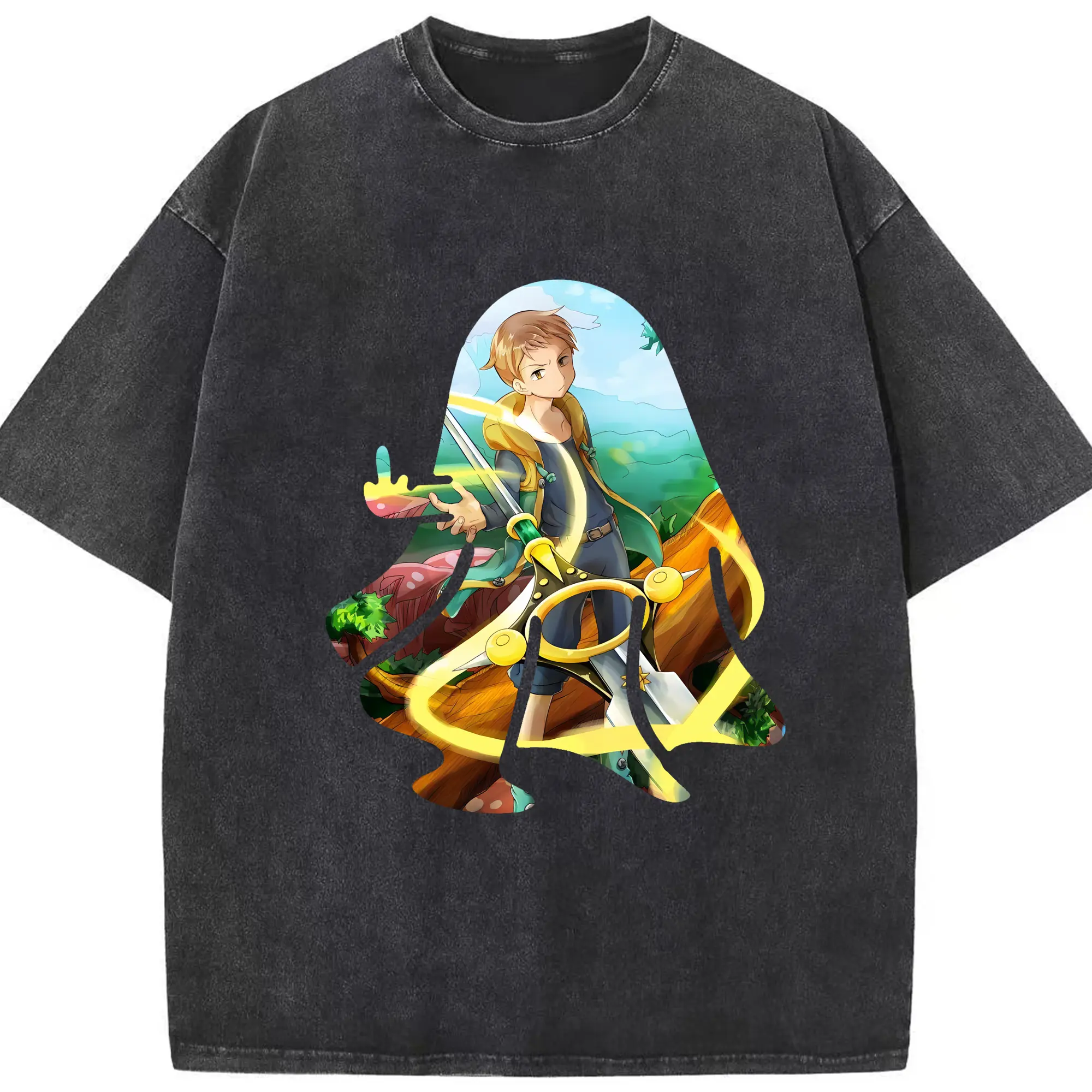 七つの大罪 グッズ キング - 綿100％ ヴィンテージ風 半袖Tシャツ ・ フロントプリント ・ 柔らか肌触り ・ 通気性 快適 ・ スポーツ カジュアル 外出用