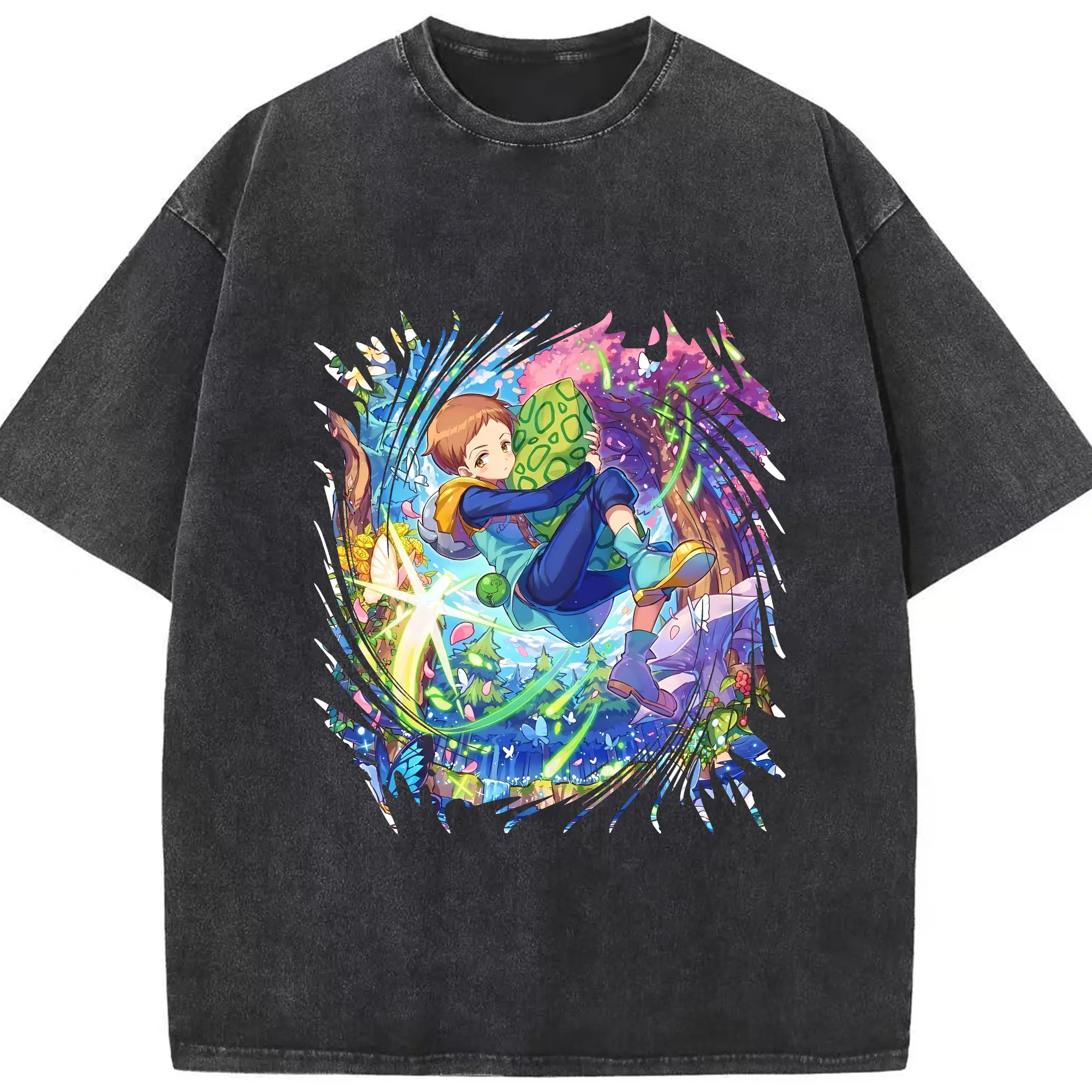 七つの大罪 グッズ キング - 綿100％ ヴィンテージ風 半袖Tシャツ ・ フロントプリント ・ 柔らか肌触り ・ 通気性 快適 ・ スポーツ カジュアル 外出用