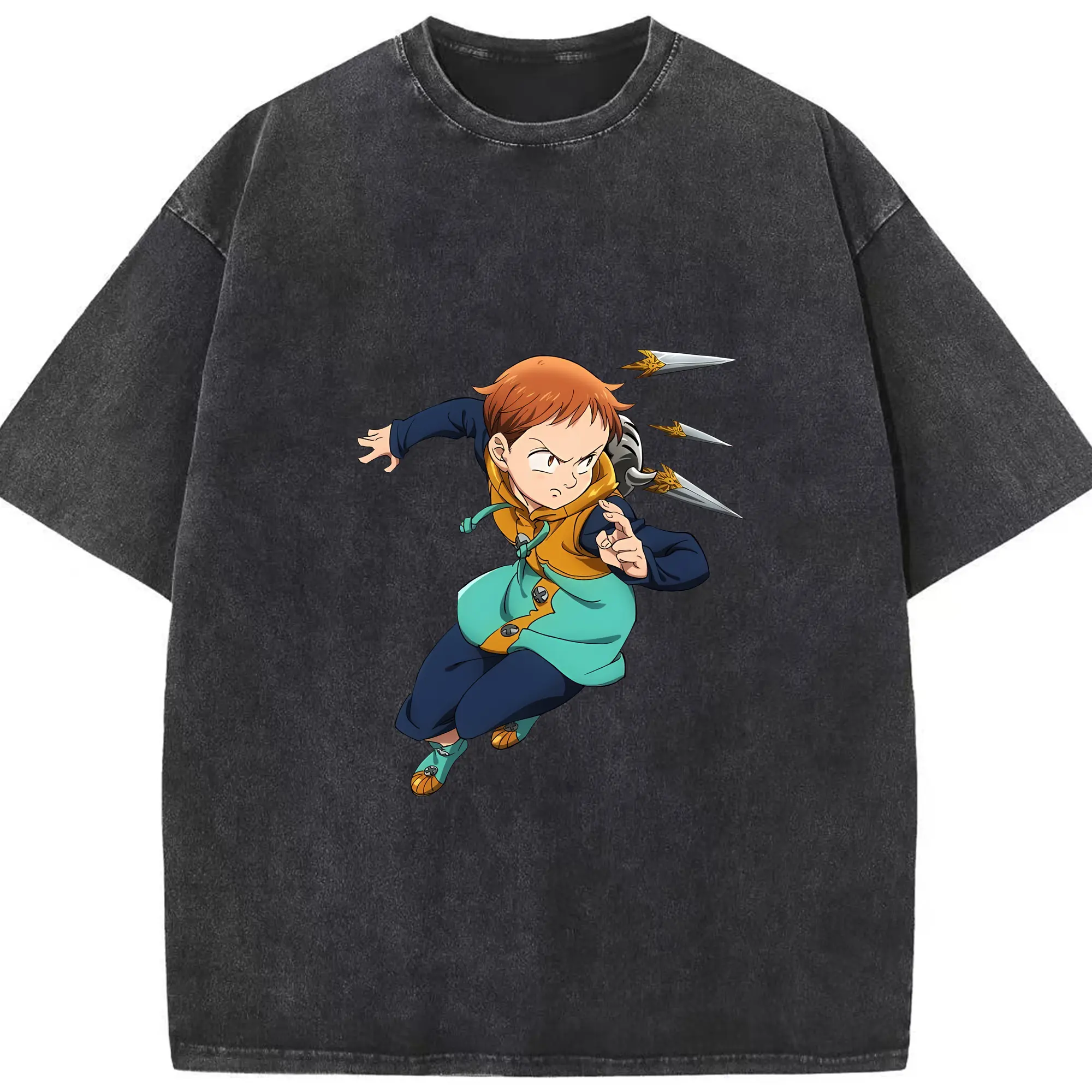 七つの大罪 グッズ キング - 綿100％ ヴィンテージ風 半袖Tシャツ ・ フロントプリント ・ 柔らか肌触り ・ 通気性 快適 ・ スポーツ カジュアル 外出用