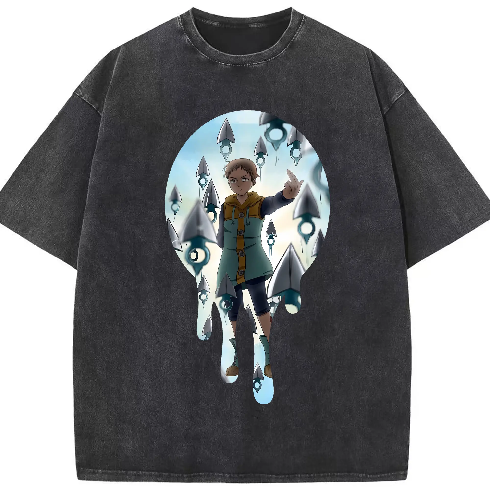 七つの大罪 グッズ キング - 綿100％ ヴィンテージ風 半袖Tシャツ ・ フロントプリント ・ 柔らか肌触り ・ 通気性 快適 ・ スポーツ カジュアル 外出用