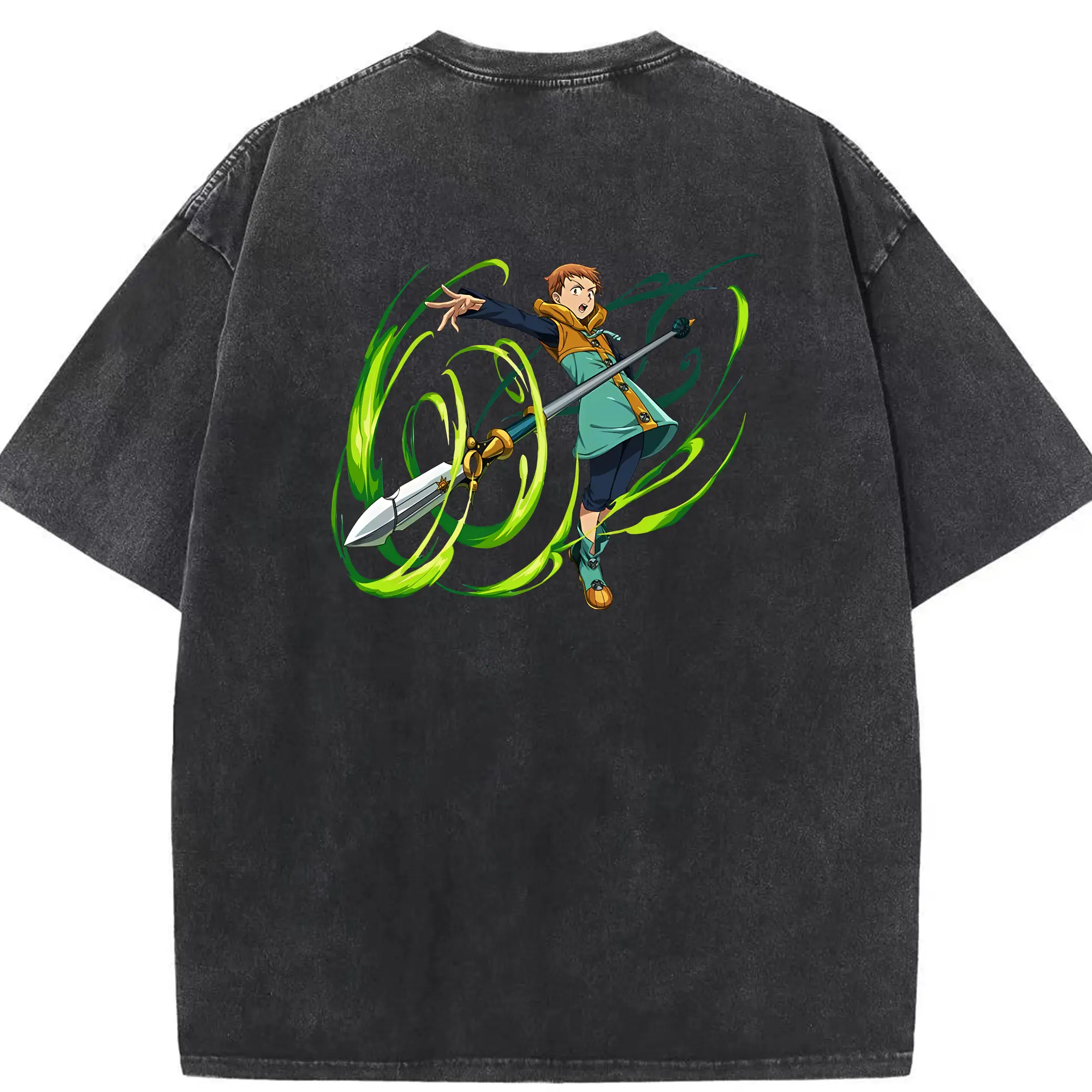 七つの大罪 グッズ キング - 綿100％ ヴィンテージ風 半袖Tシャツ ・ 背面プリント ・ 柔らか肌触り ・ 通気性 快適 ・ スポーツ カジュアル 外出用