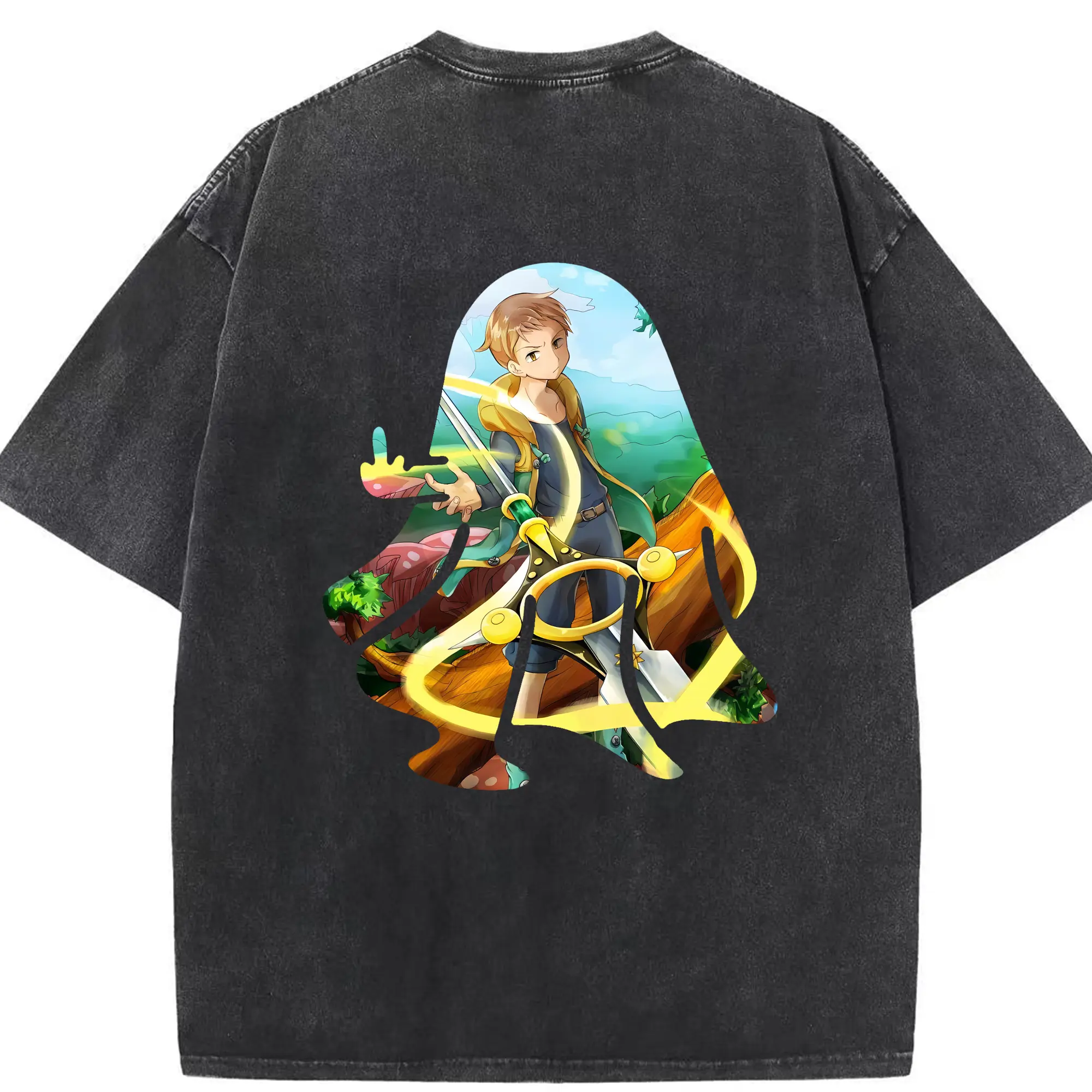 七つの大罪 グッズ キング - 綿100％ ヴィンテージ風 半袖Tシャツ ・ 背面プリント ・ 柔らか肌触り ・ 通気性 快適 ・ スポーツ カジュアル 外出用