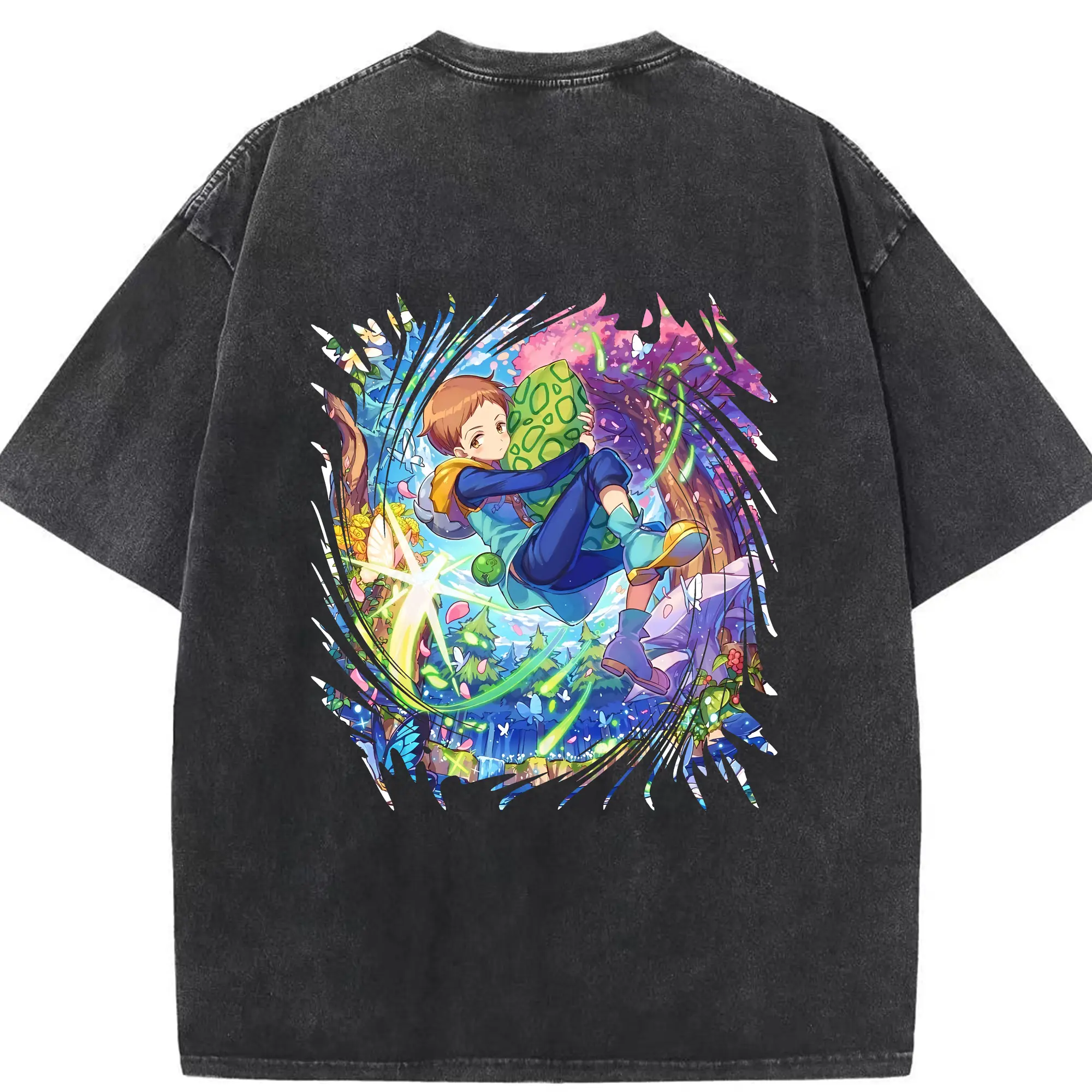 七つの大罪 グッズ キング - 綿100％ ヴィンテージ風 半袖Tシャツ ・ 背面プリント ・ 柔らか肌触り ・ 通気性 快適 ・ スポーツ カジュアル 外出用