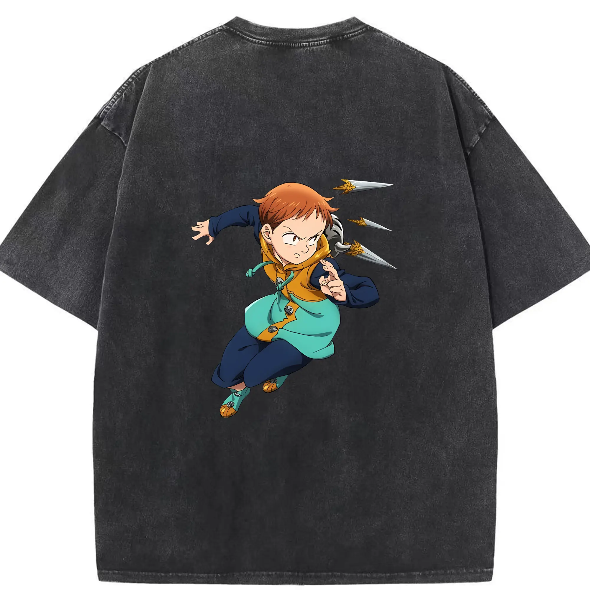 七つの大罪 グッズ キング - 綿100％ ヴィンテージ風 半袖Tシャツ ・ 背面プリント ・ 柔らか肌触り ・ 通気性 快適 ・ スポーツ カジュアル 外出用