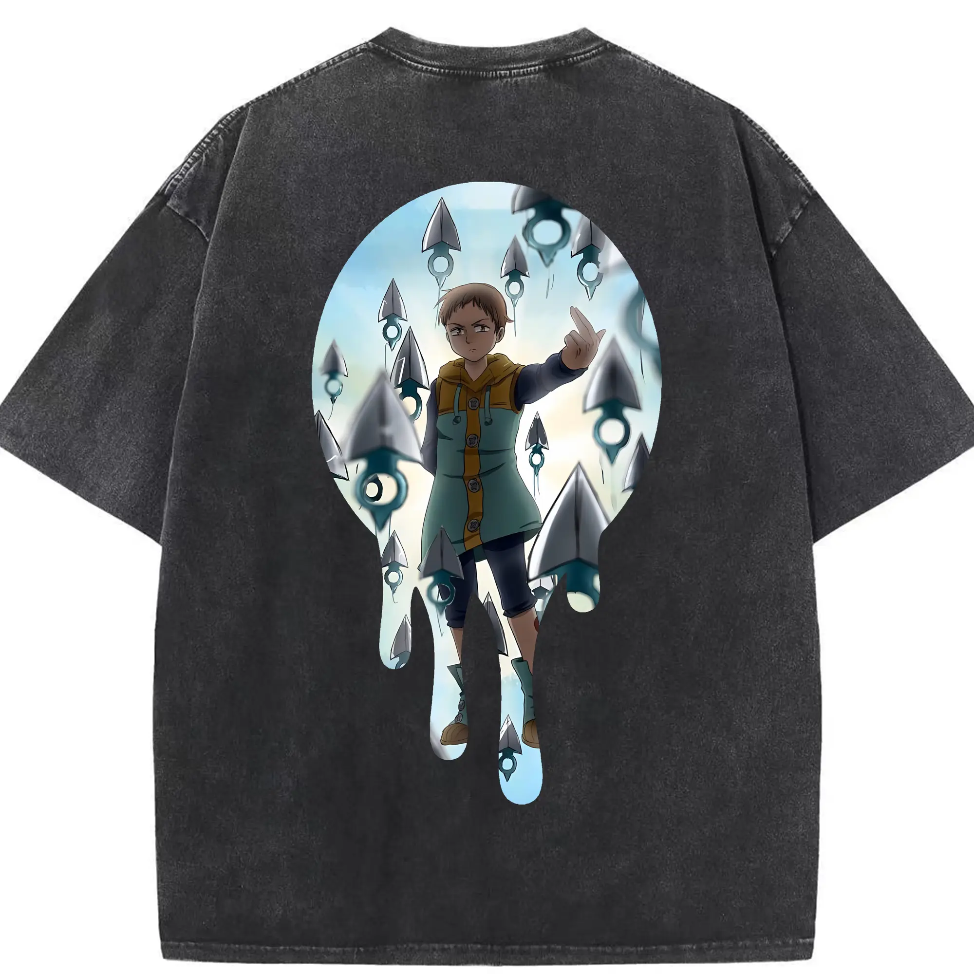 七つの大罪 グッズ キング - 綿100％ ヴィンテージ風 半袖Tシャツ ・ 背面プリント ・ 柔らか肌触り ・ 通気性 快適 ・ スポーツ カジュアル 外出用