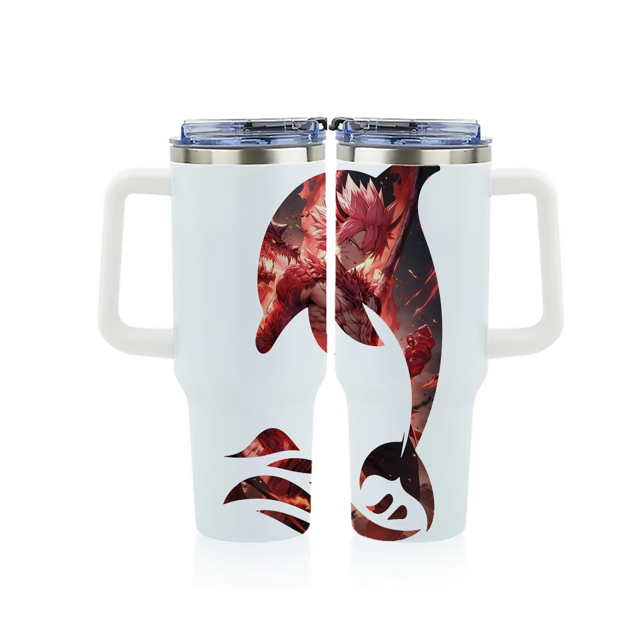 フェアリーテイル グッズ ナツ・ドラグニル - 1200mL フルプリント車用タンブラー ・ 304ステンレス 内側 ・ 201ステンレス 外側 ・ 保温 保冷 ・ 通勤 ドライブ アウトドア用