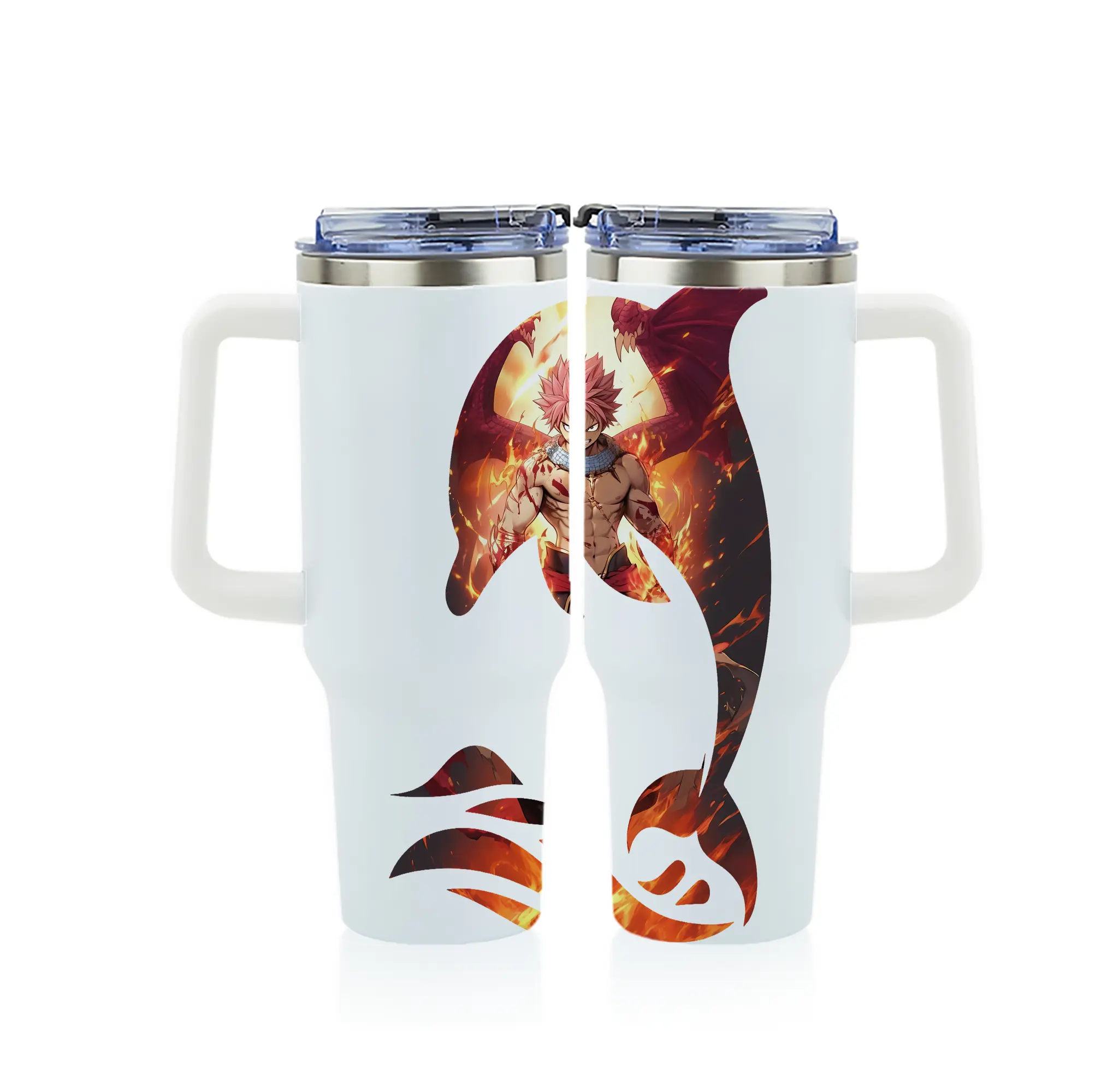 フェアリーテイル グッズ ナツ・ドラグニル - 1200mL フルプリント車用タンブラー ・ 304ステンレス 内側 ・ 201ステンレス 外側 ・ 保温 保冷 ・ 通勤 ドライブ アウトドア用