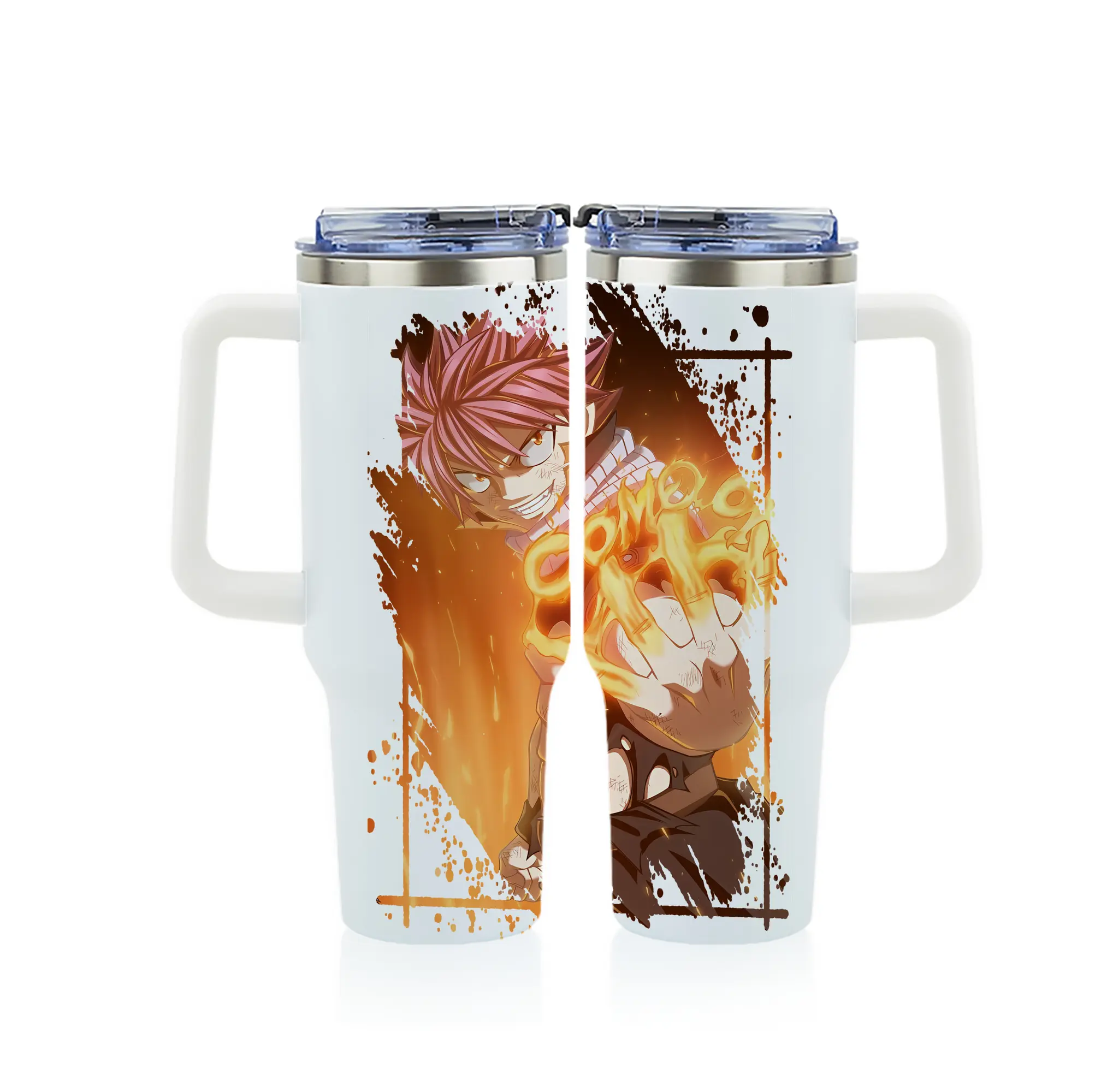 フェアリーテイル グッズ ナツ・ドラグニル - 1200mL フルプリント車用タンブラー ・ 304ステンレス 内側 ・ 201ステンレス 外側 ・ 保温 保冷 ・ 通勤 ドライブ アウトドア用