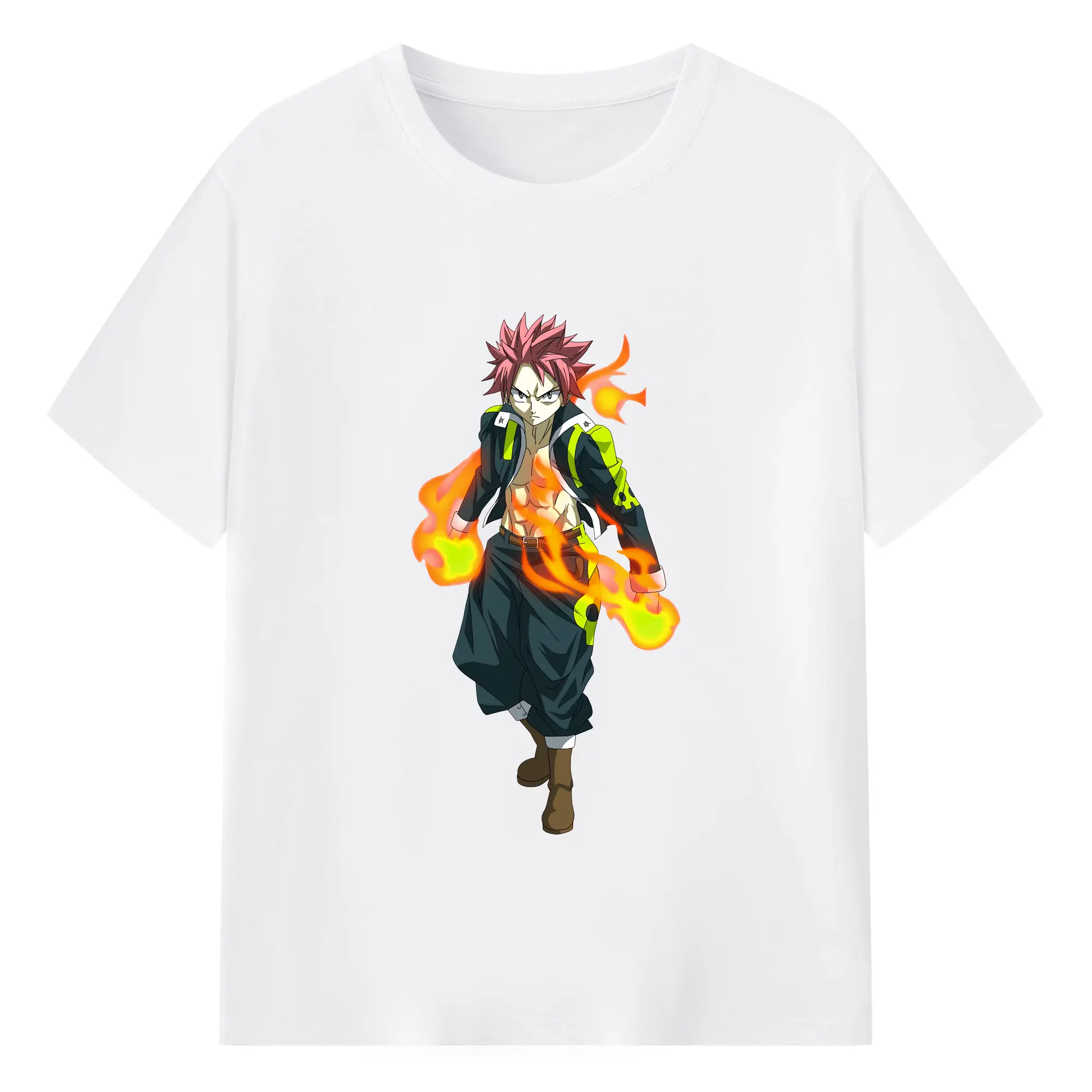 フェアリーテイル グッズ ナツ・ドラグニル - 綿100％ 半袖Tシャツ ・ フロントプリント ・ 快適 通気性 ・ 日常使い 散歩 スポーツ用