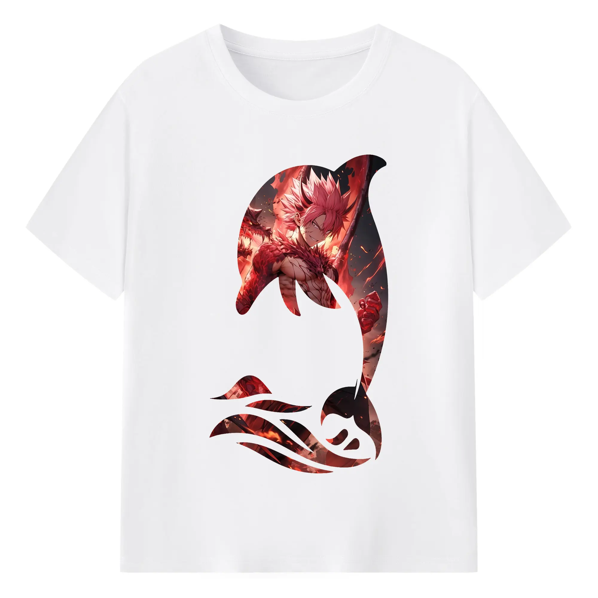 フェアリーテイル グッズ ナツ・ドラグニル - 綿100％ 半袖Tシャツ ・ フロントプリント ・ 快適 通気性 ・ 日常使い 散歩 スポーツ用