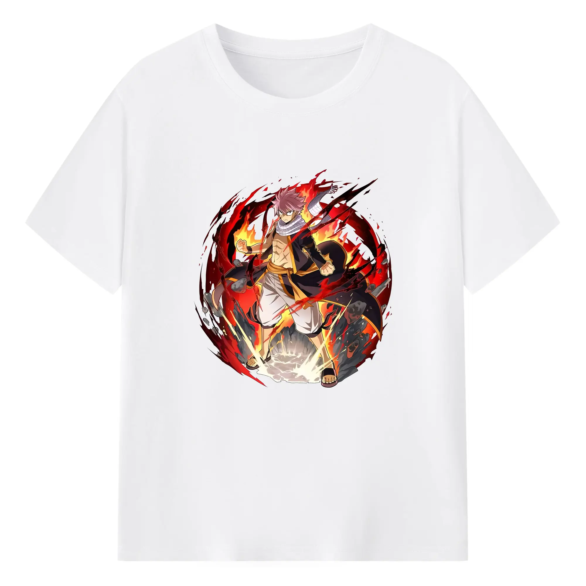 フェアリーテイル グッズ ナツ・ドラグニル - 綿100％ 半袖Tシャツ ・ フロントプリント ・ 快適 通気性 ・ 日常使い 散歩 スポーツ用