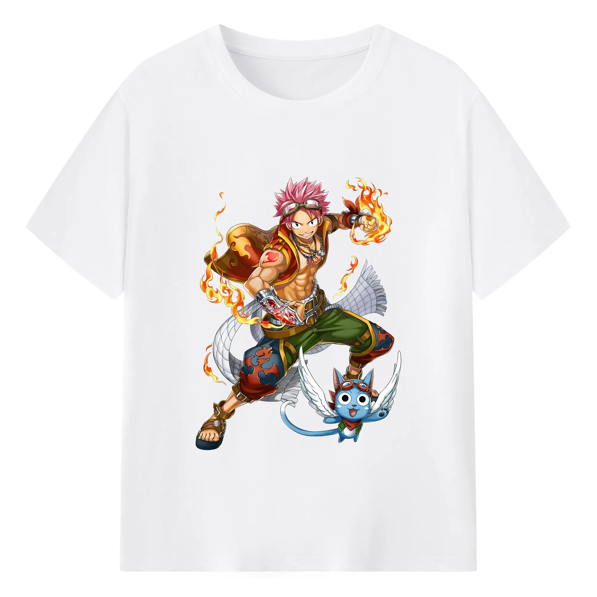 フェアリーテイル グッズ ナツ・ドラグニル - 綿100％ 半袖Tシャツ ・ フロントプリント ・ 快適 通気性 ・ 日常使い 散歩 スポーツ用