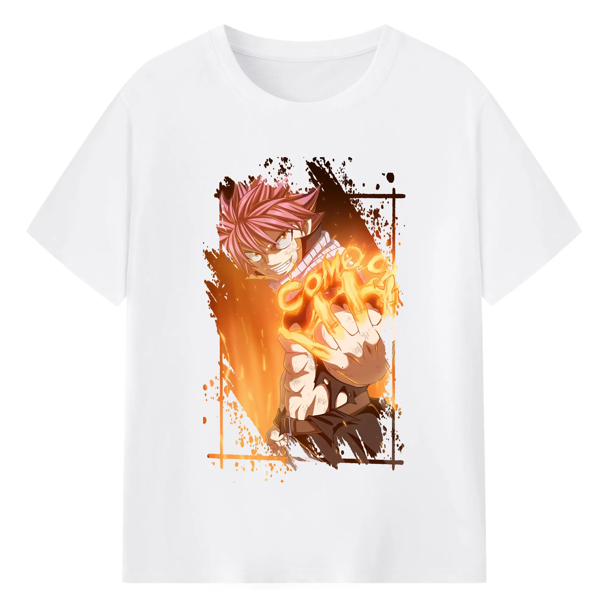 フェアリーテイル グッズ ナツ・ドラグニル - 綿100％ 半袖Tシャツ ・ フロントプリント ・ 快適 通気性 ・ 日常使い 散歩 スポーツ用