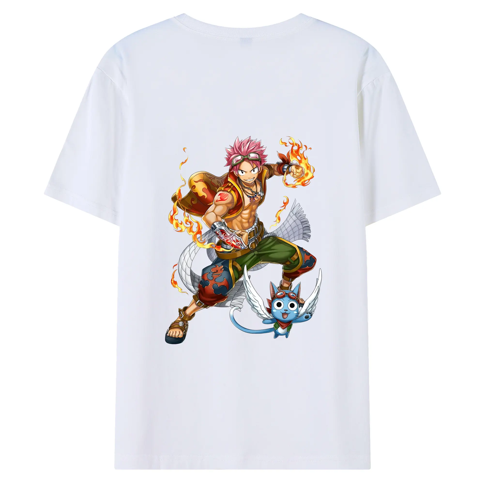 フェアリーテイル グッズ ナツ・ドラグニル - 綿100％ 半袖Tシャツ ・ バックプリント ・ 快適 通気性 ・ 日常使い 散歩 スポーツ用