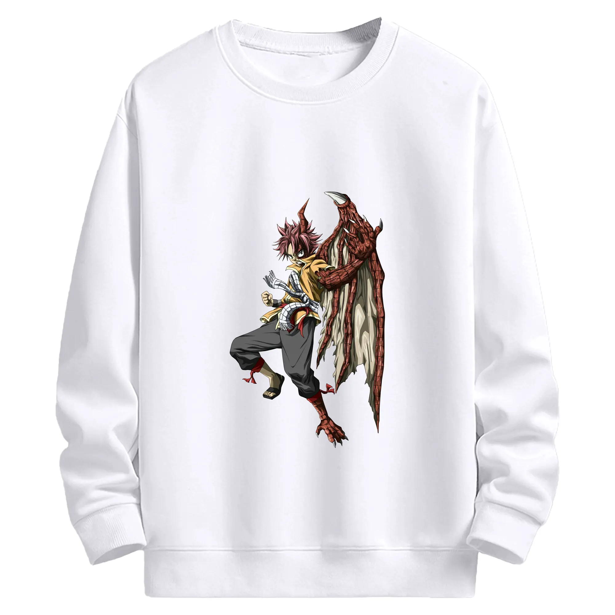 フェアリーテイル グッズ ナツ・ドラグニル - 高品質 クルーネック スウェット ・ コットン59％ ポリエステル41％ ・ ユニセックス 長袖 トレーナー ・ カジュアル デイリー スポーツ 散歩用