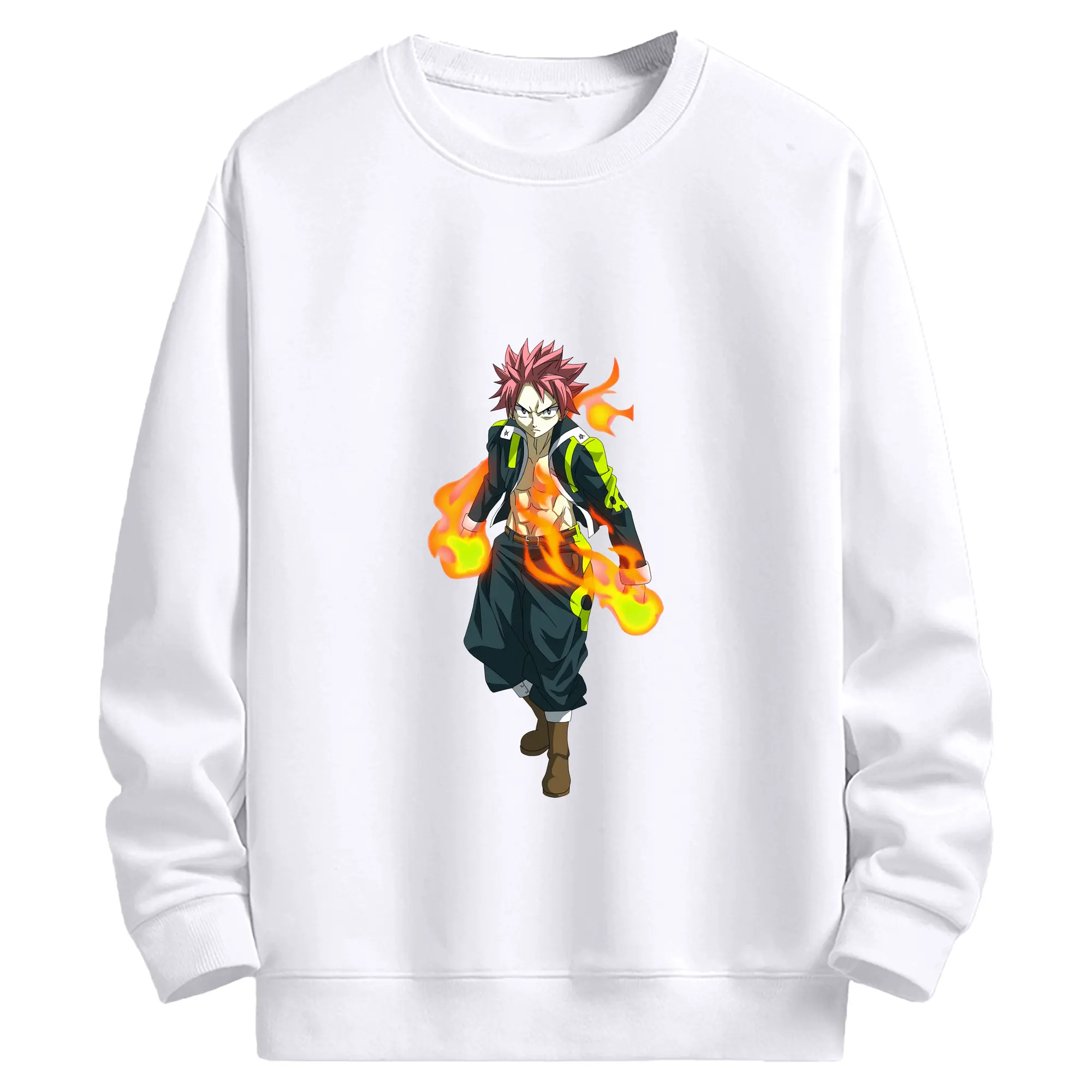 フェアリーテイル グッズ ナツ・ドラグニル - 高品質 クルーネック スウェット ・ コットン59％ ポリエステル41％ ・ ユニセックス 長袖 トレーナー ・ カジュアル デイリー スポーツ 散歩用