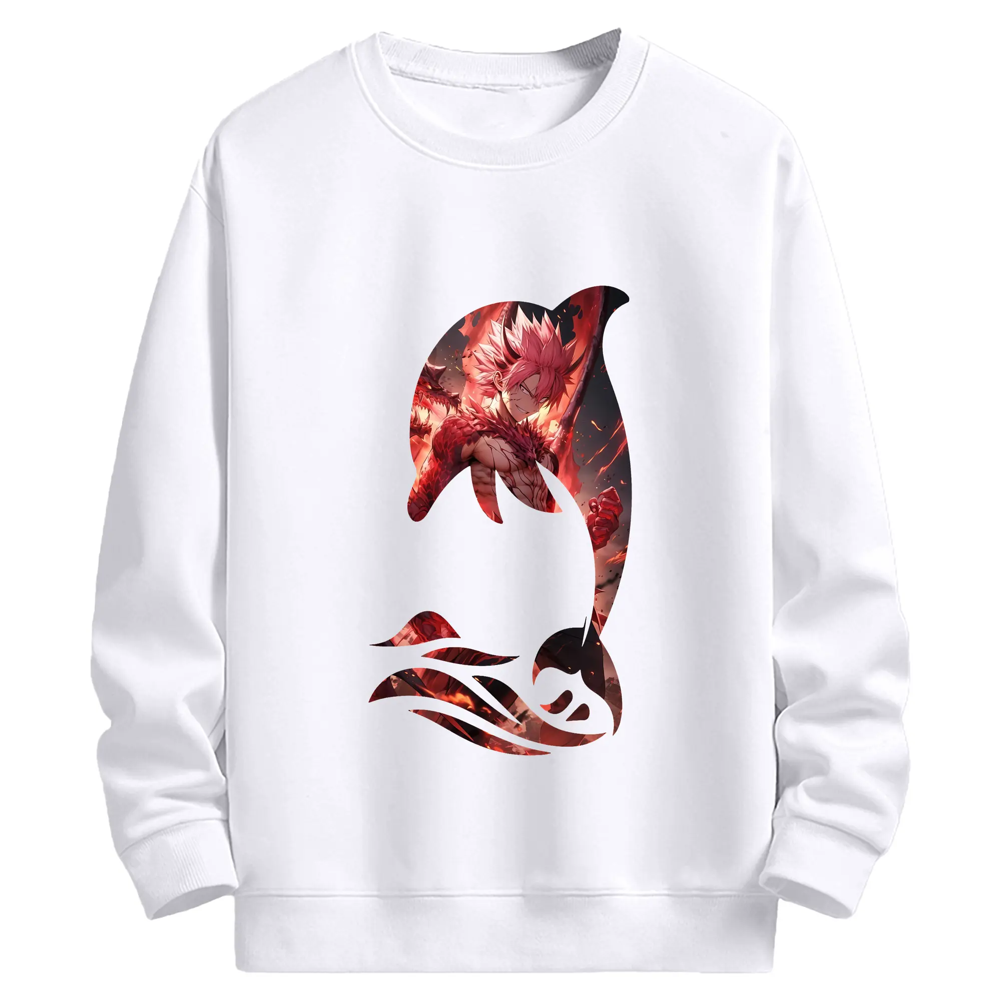 フェアリーテイル グッズ ナツ・ドラグニル - 高品質 クルーネック スウェット ・ コットン59％ ポリエステル41％ ・ ユニセックス 長袖 トレーナー ・ カジュアル デイリー スポーツ 散歩用