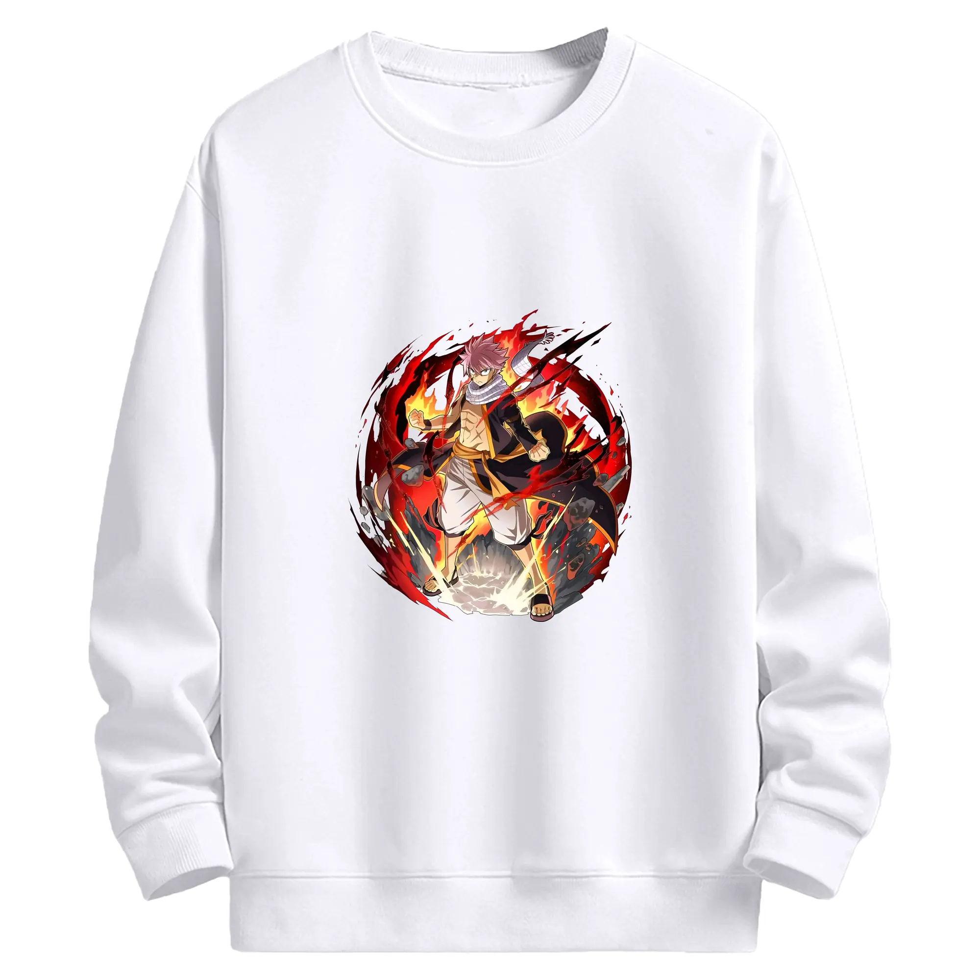 フェアリーテイル グッズ ナツ・ドラグニル - 高品質 クルーネック スウェット ・ コットン59％ ポリエステル41％ ・ ユニセックス 長袖 トレーナー ・ カジュアル デイリー スポーツ 散歩用