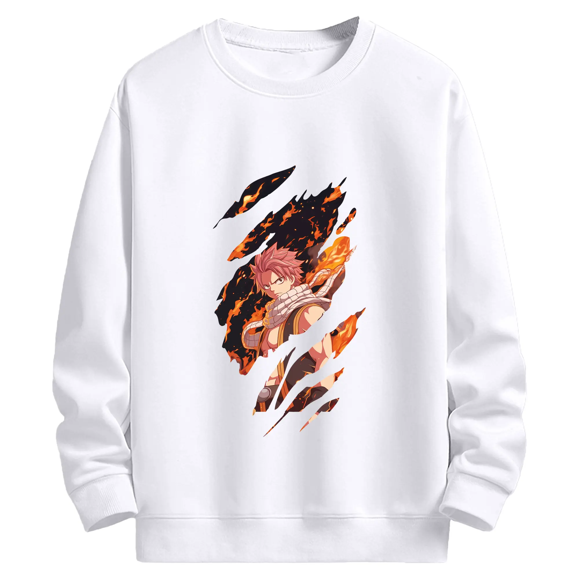 フェアリーテイル グッズ ナツ・ドラグニル - 高品質 クルーネック スウェット ・ コットン59％ ポリエステル41％ ・ ユニセックス 長袖 トレーナー ・ カジュアル デイリー スポーツ 散歩用