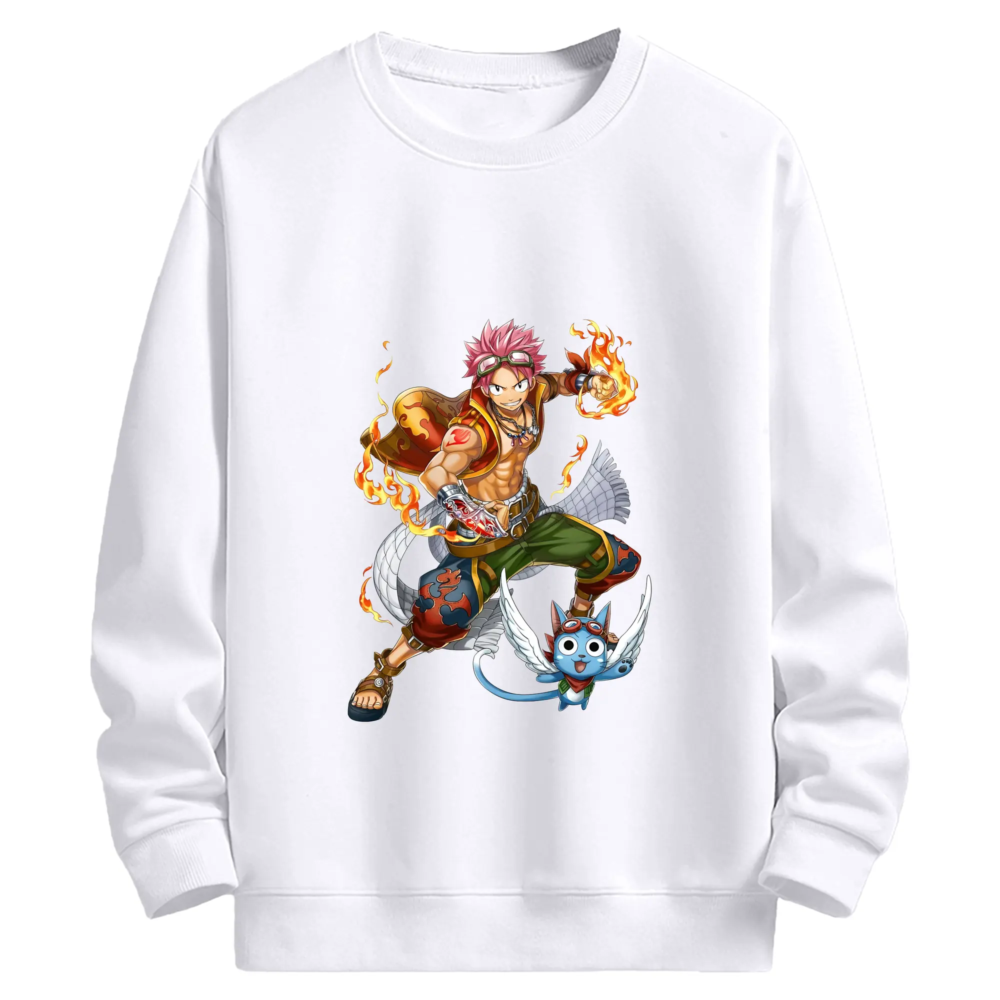 フェアリーテイル グッズ ナツ・ドラグニル - 高品質 クルーネック スウェット ・ コットン59％ ポリエステル41％ ・ ユニセックス 長袖 トレーナー ・ カジュアル デイリー スポーツ 散歩用