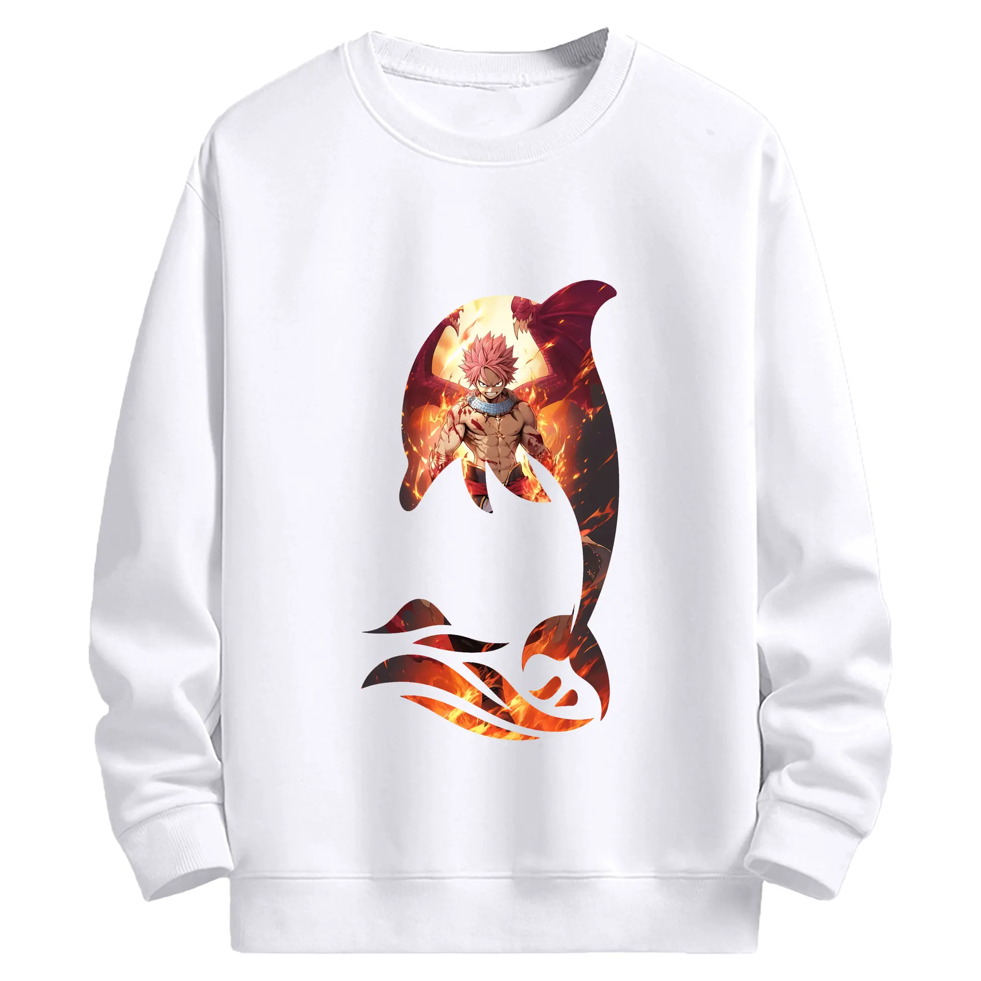 フェアリーテイル グッズ ナツ・ドラグニル - 高品質 クルーネック スウェット ・ コットン59％ ポリエステル41％ ・ ユニセックス 長袖 トレーナー ・ カジュアル デイリー スポーツ 散歩用