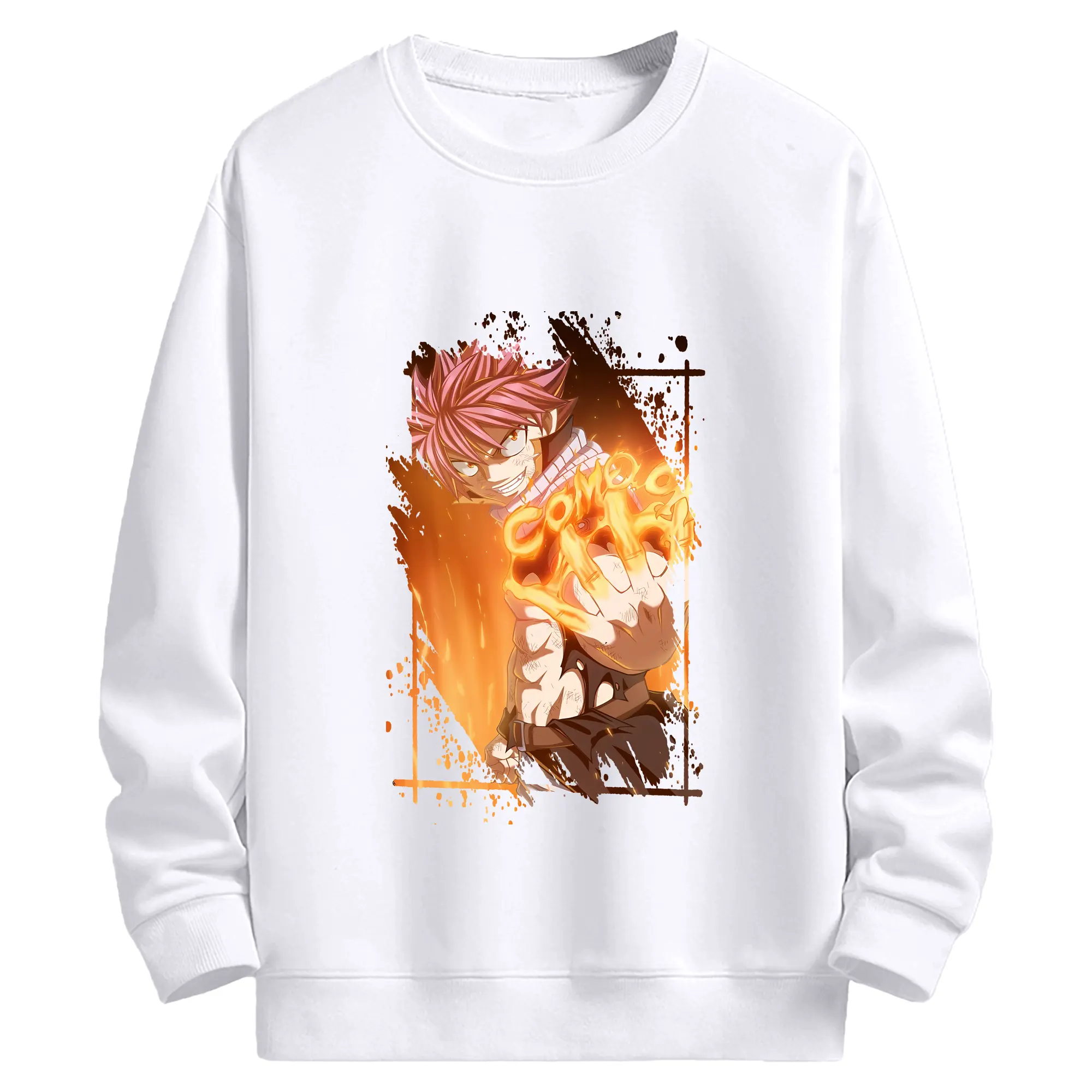 フェアリーテイル グッズ ナツ・ドラグニル - 高品質 クルーネック スウェット ・ コットン59％ ポリエステル41％ ・ ユニセックス 長袖 トレーナー ・ カジュアル デイリー スポーツ 散歩用