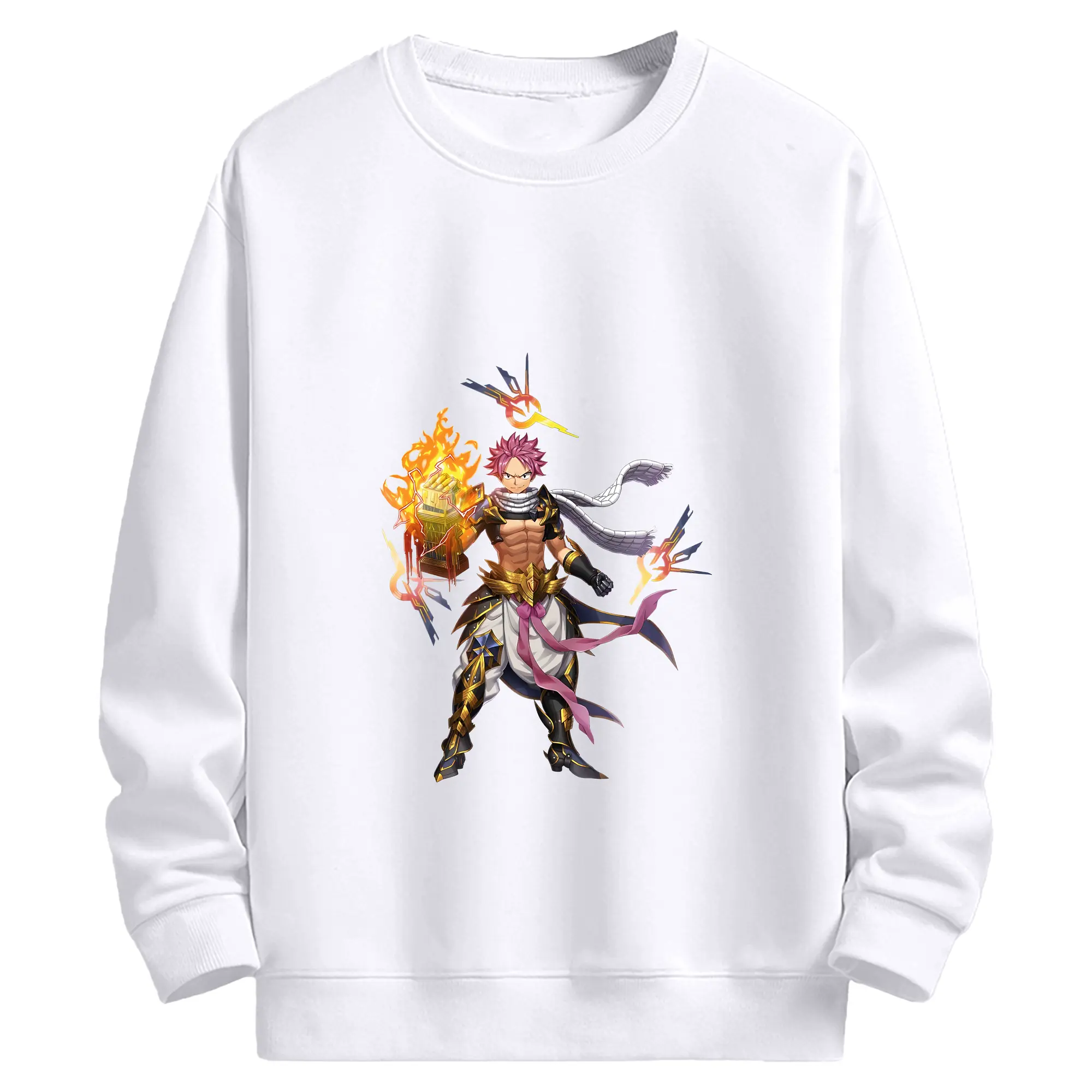 フェアリーテイル グッズ ナツ・ドラグニル - 高品質 クルーネック スウェット ・ コットン59％ ポリエステル41％ ・ ユニセックス 長袖 トレーナー ・ カジュアル デイリー スポーツ 散歩用