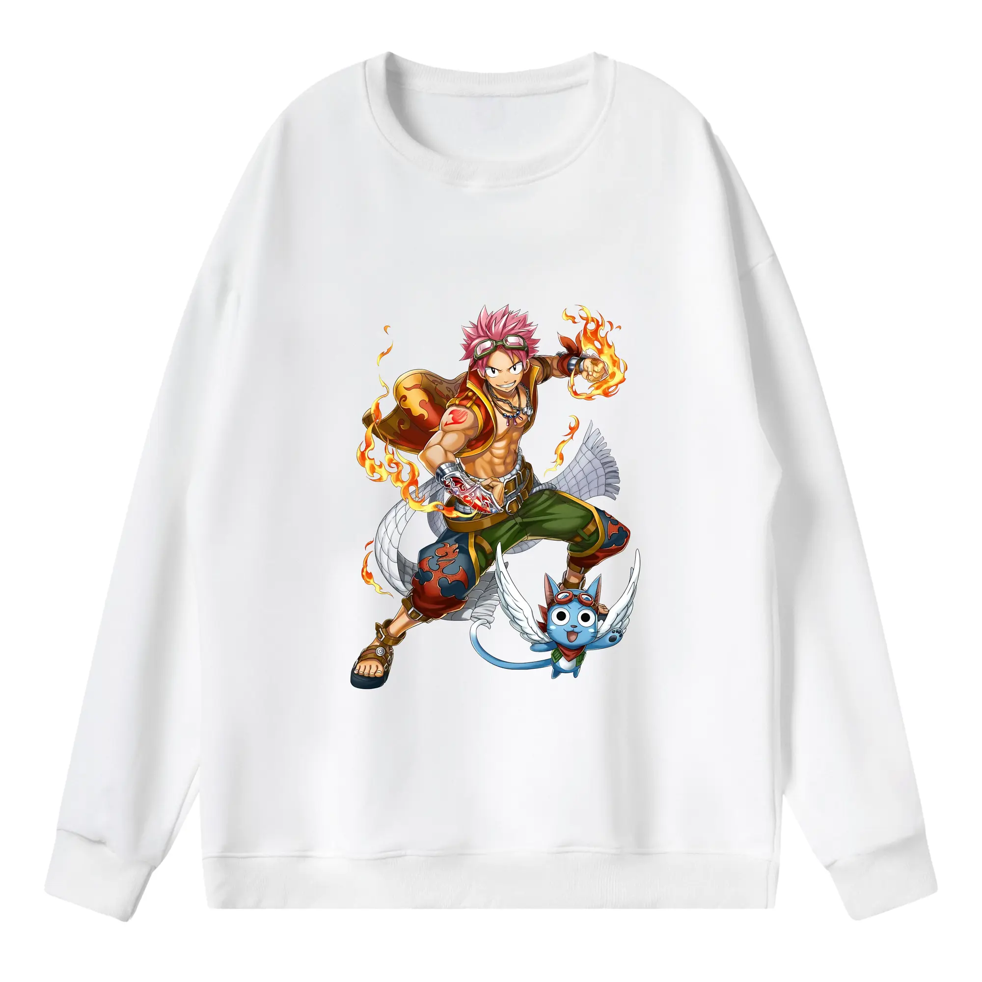 フェアリーテイル グッズ ナツ・ドラグニル - 薄手 クルーネック スウェット 裏毛260g · ポリエステル 春秋向け カジュアル 男女兼用 · トレーナー デイリー スポーツ 散歩に最適