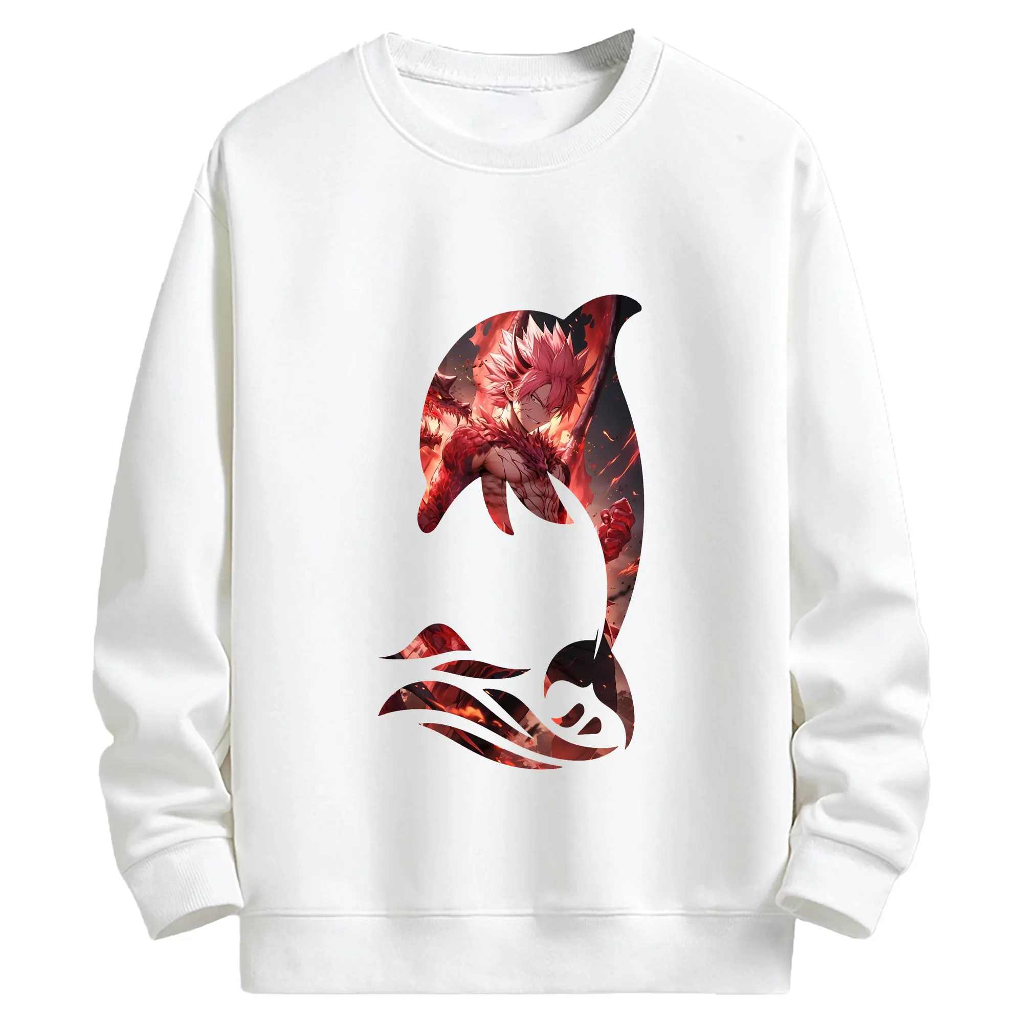 フェアリーテイル グッズ ナツ・ドラグニル - キッズ クルーネックスウェットシャツ ・ フロントプリント ・ 綿80％ ポリエステル20％ ・ 快適 通学 スポーツ 日常使い お散歩用