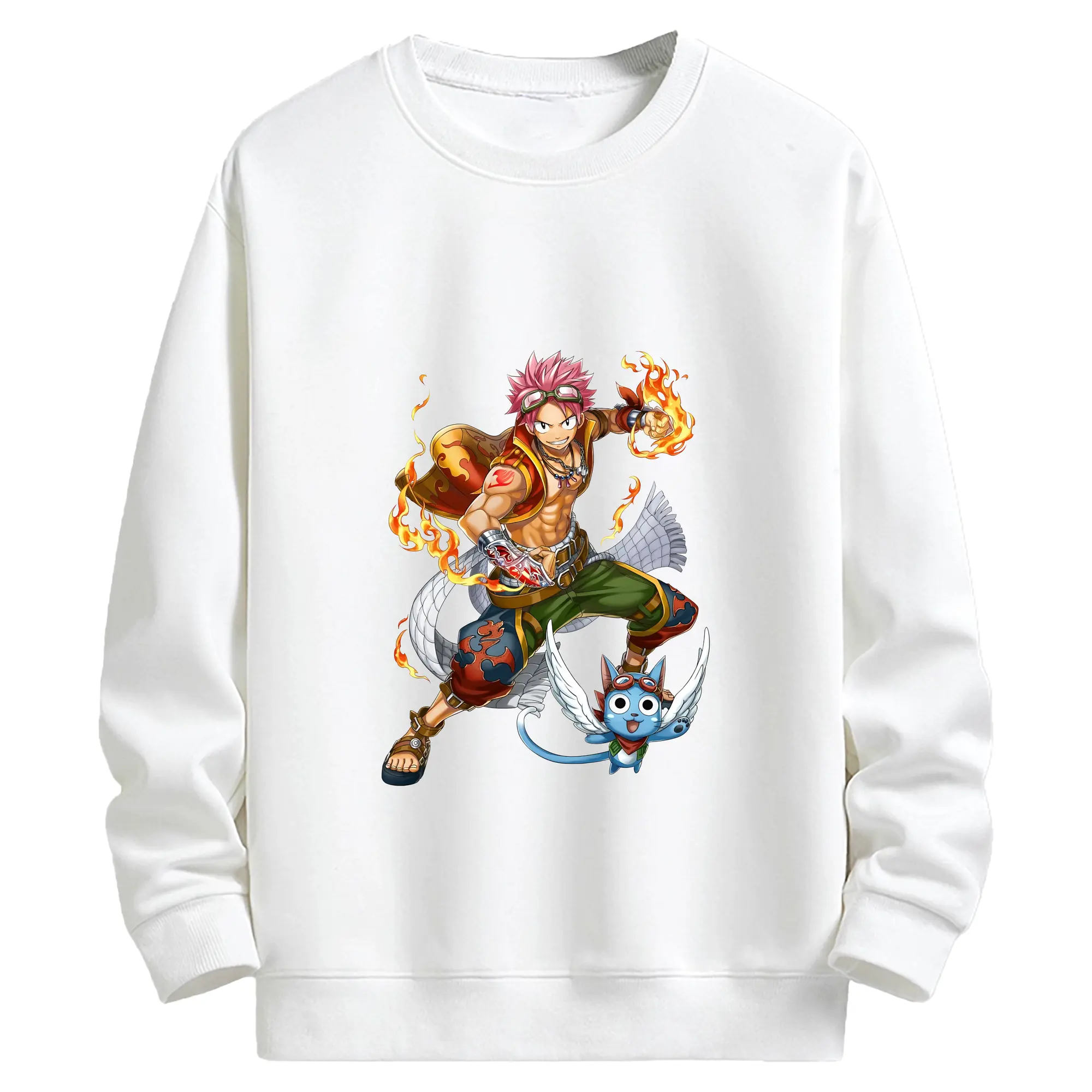 フェアリーテイル グッズ ナツ・ドラグニル - キッズ クルーネックスウェットシャツ ・ フロントプリント ・ 綿80％ ポリエステル20％ ・ 快適 通学 スポーツ 日常使い お散歩用